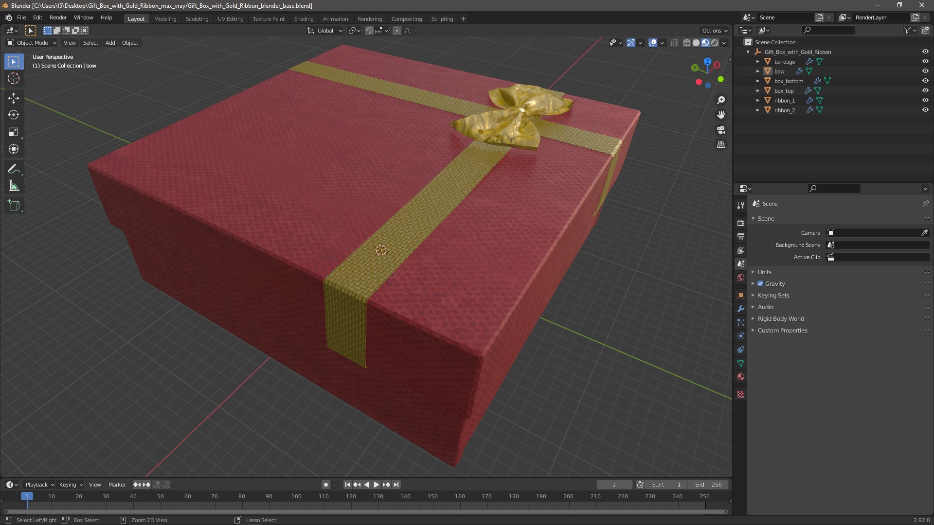 3D model Gift Box with Gold Ribbon