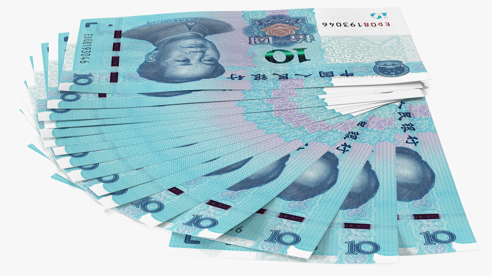 Fan of Chinese 10 Yuan 2019 Banknotes 3D