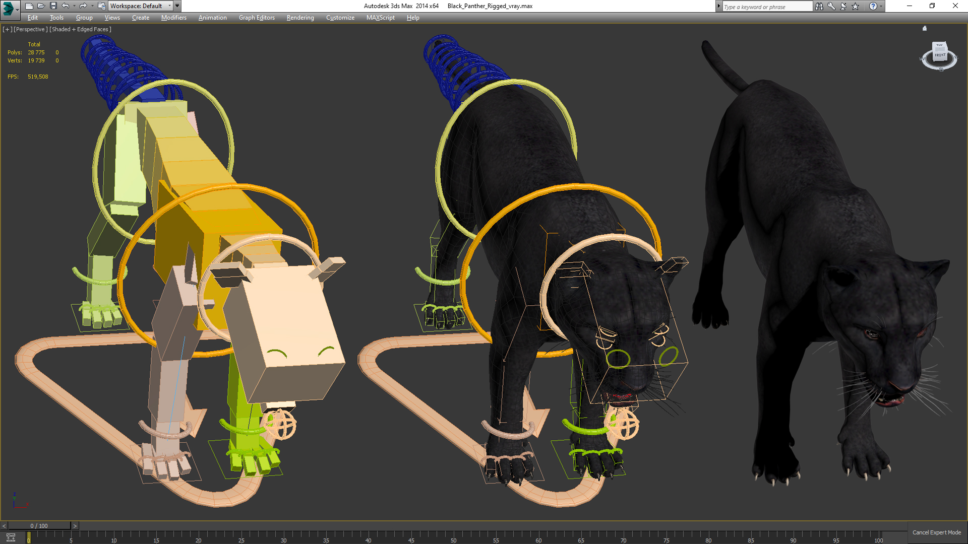 Black Panther Rigged for Cinema 4D 3D model