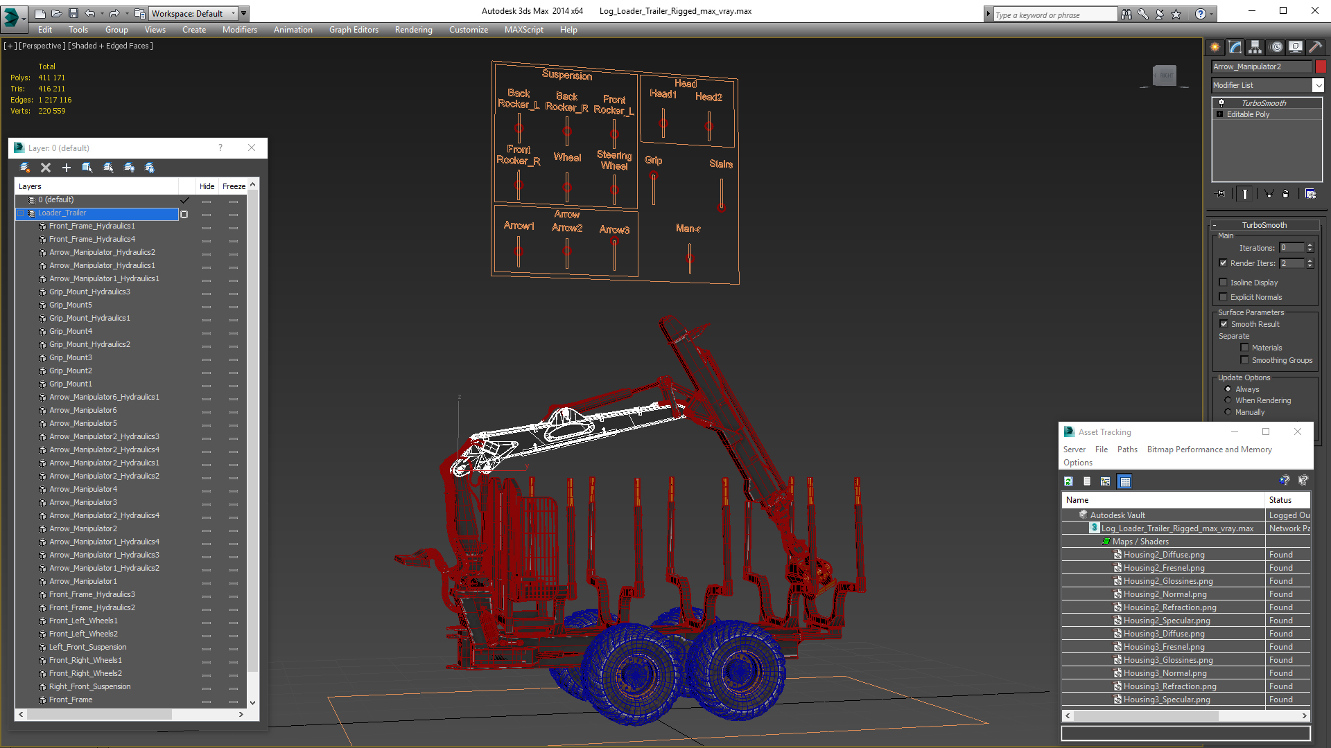 3D model Log Loader Trailer Rigged