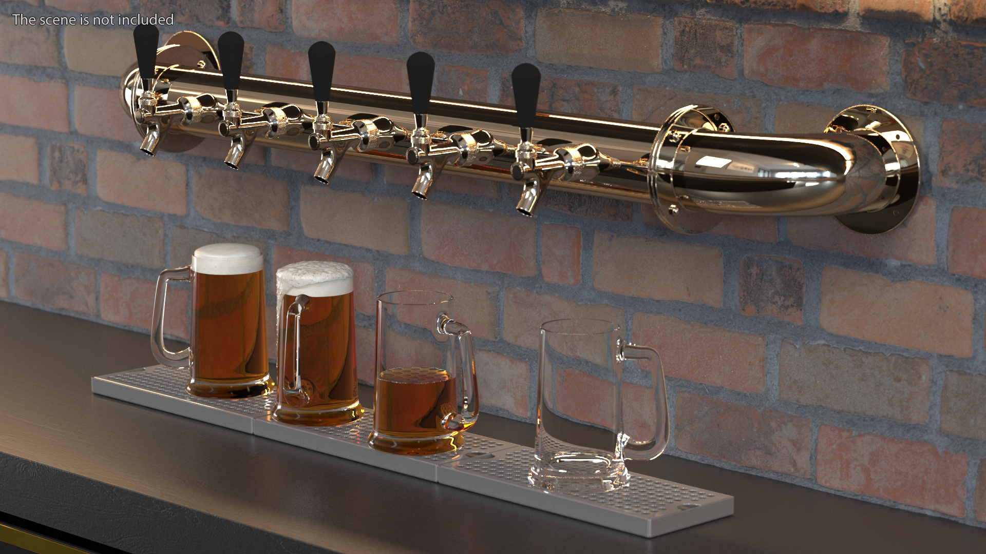 Rail Draft Brass Beer Tower with Beer Mugs 3D