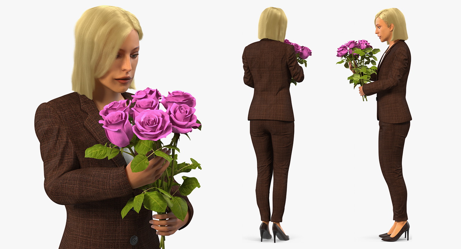 3D Woman With Pink Roses