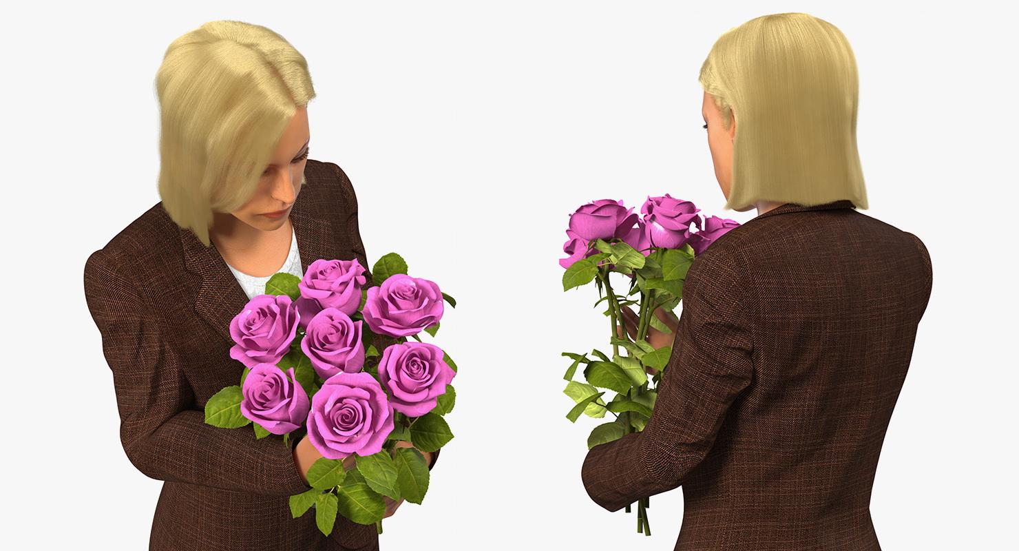 3D Woman With Pink Roses