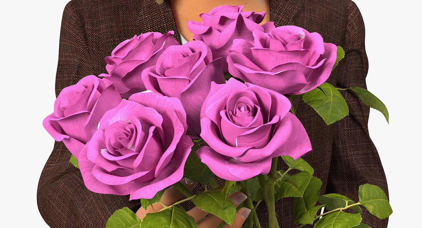 3D Woman With Pink Roses