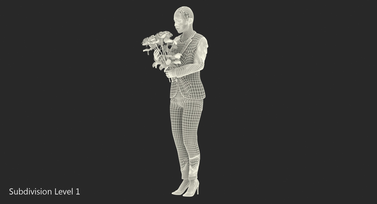 3D Woman With Pink Roses