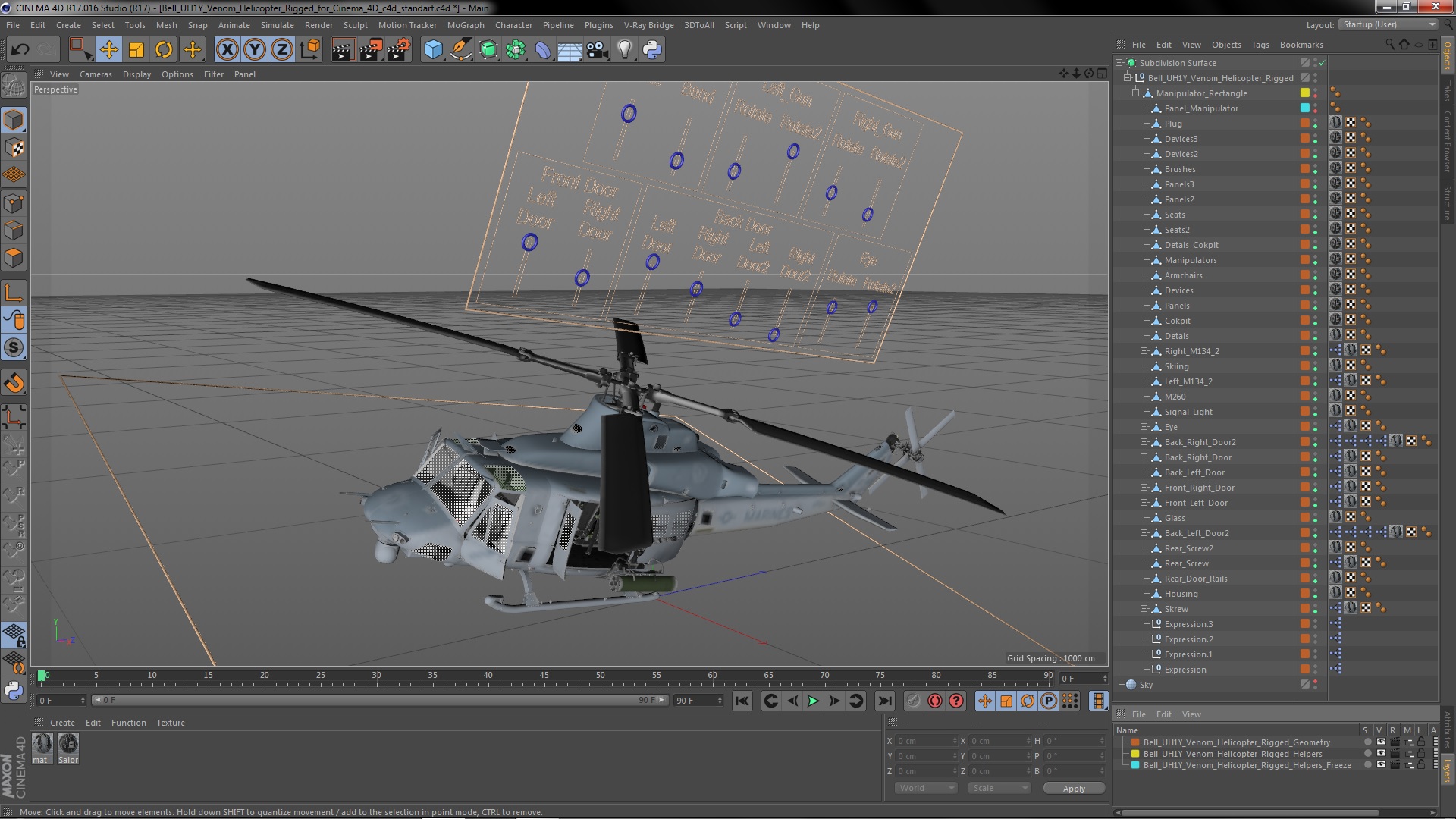 Bell UH1Y Venom Helicopter Rigged for Cinema 4D 3D