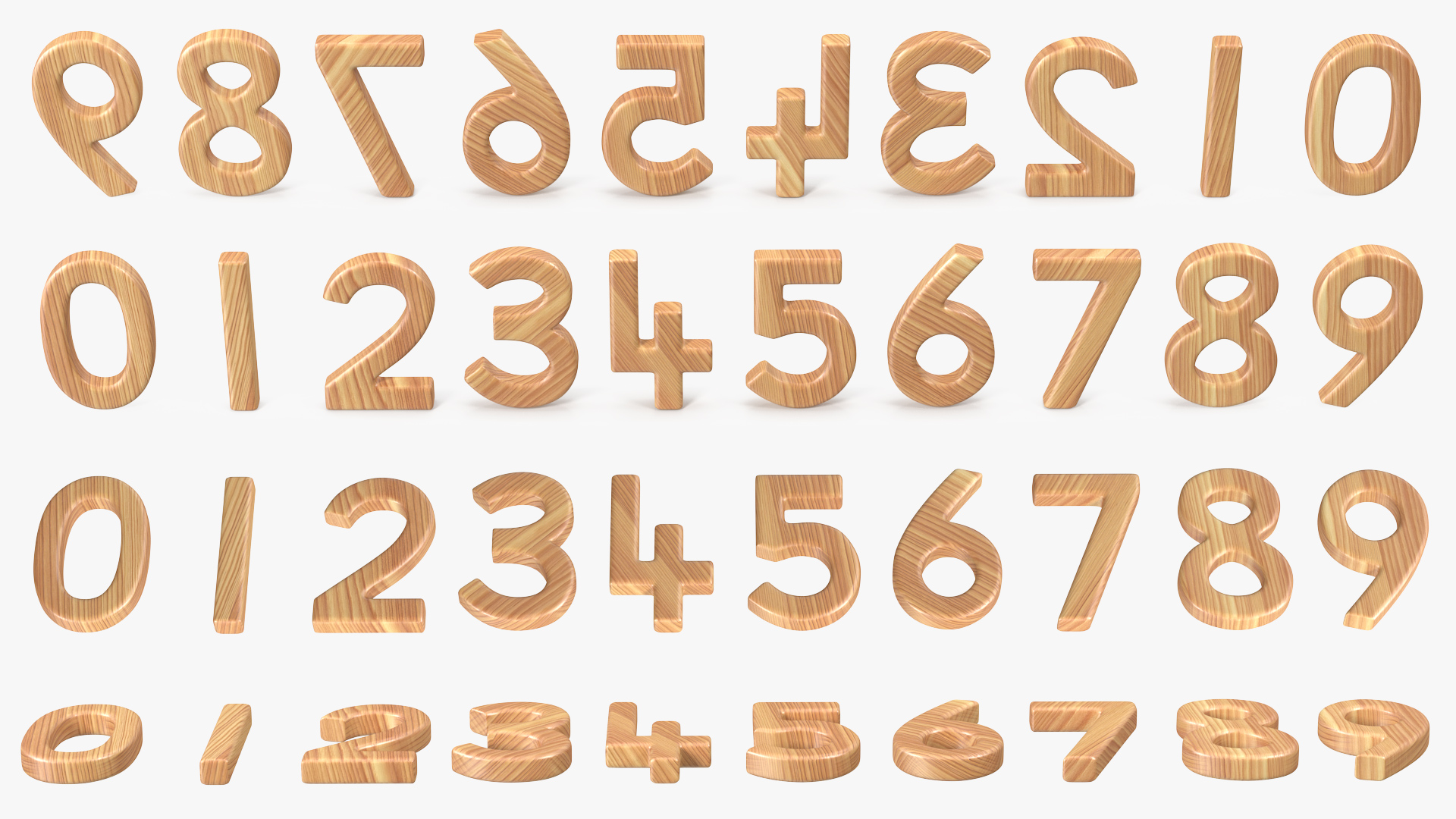 3D Wooden Numbers Set model