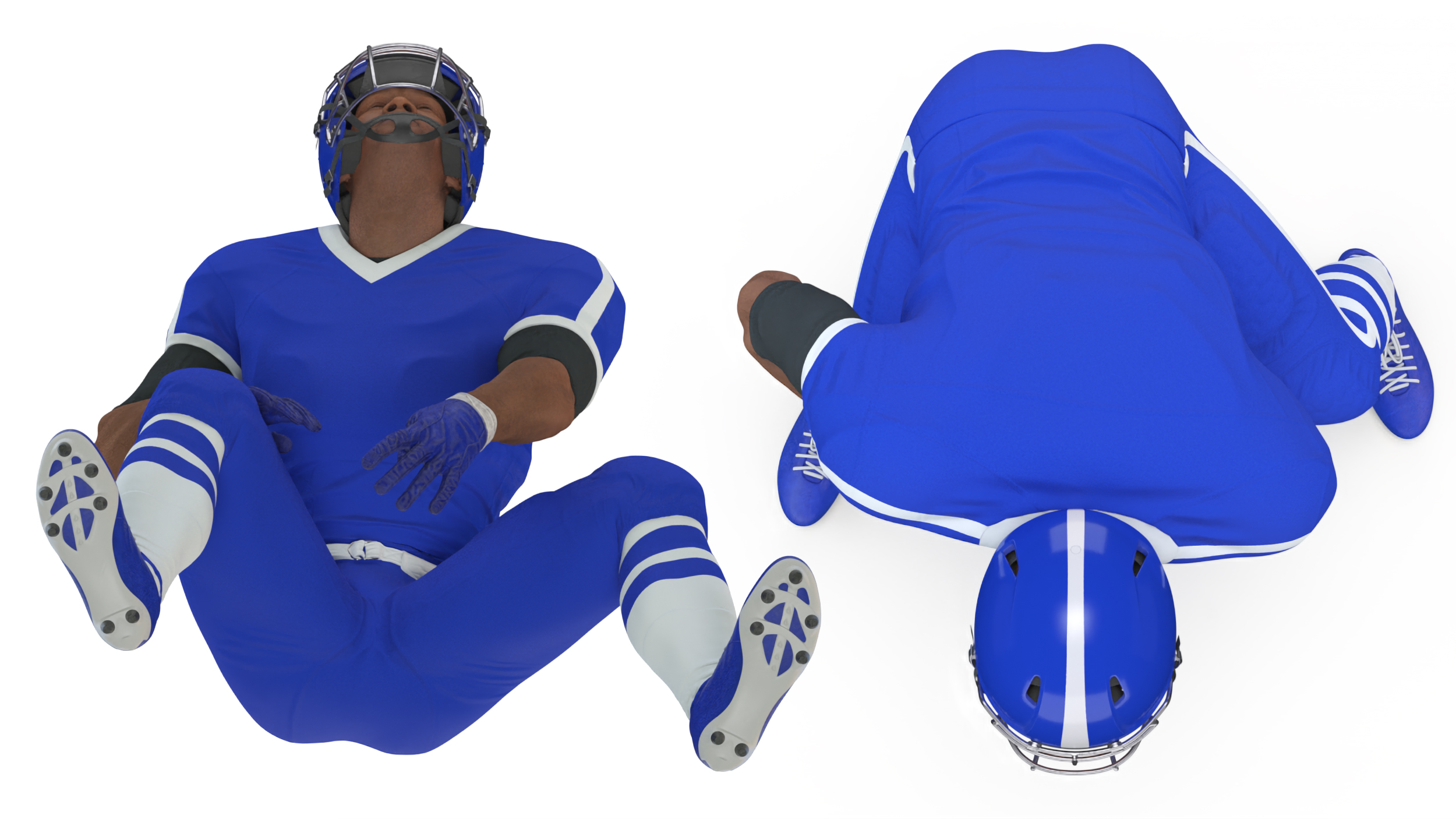 Black Man American Football Player Crouching Blue Uniform 3D