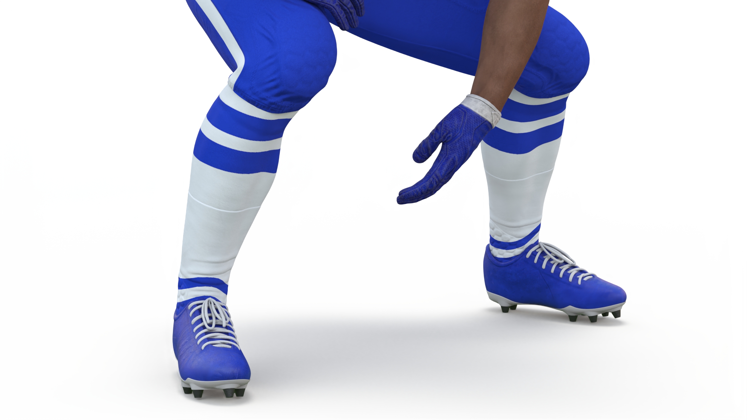 Black Man American Football Player Crouching Blue Uniform 3D