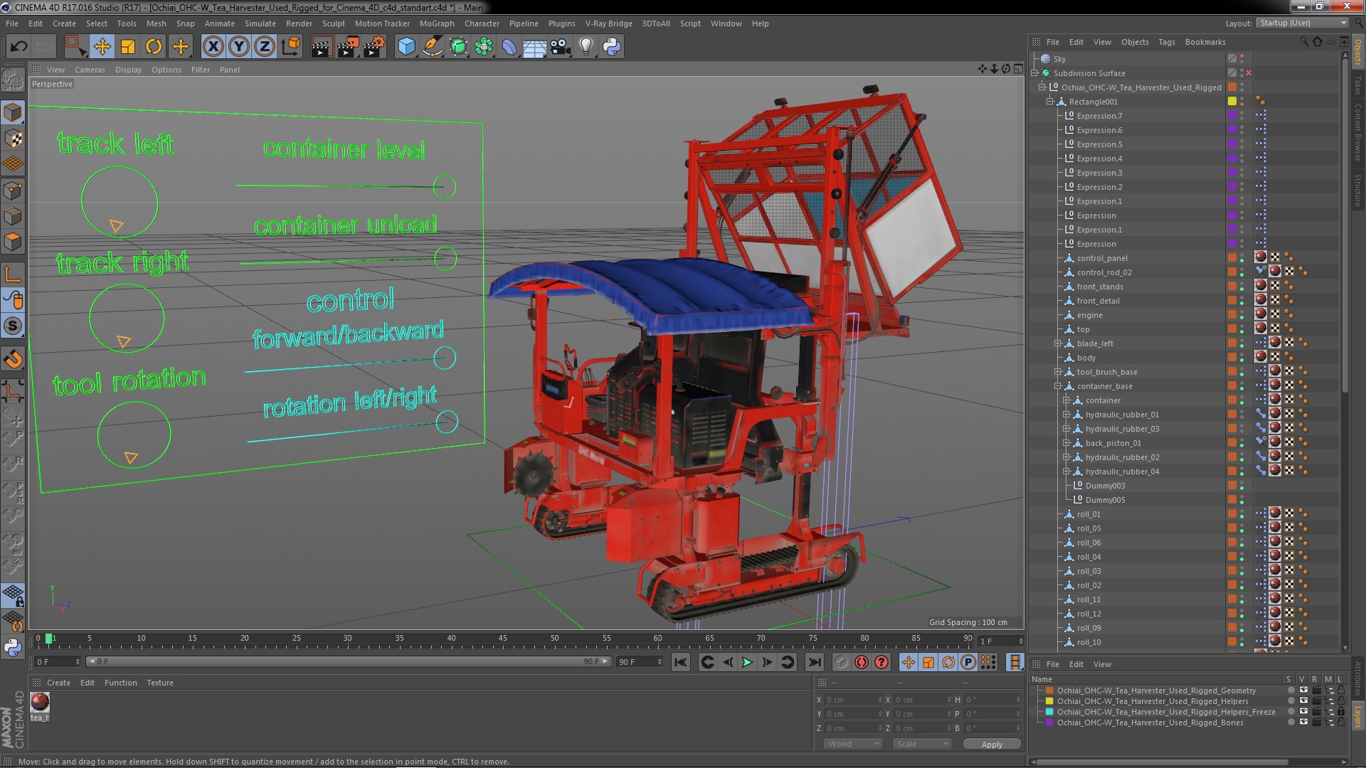 Ochiai OHC-W Tea Harvester Used Rigged for Cinema 4D 3D