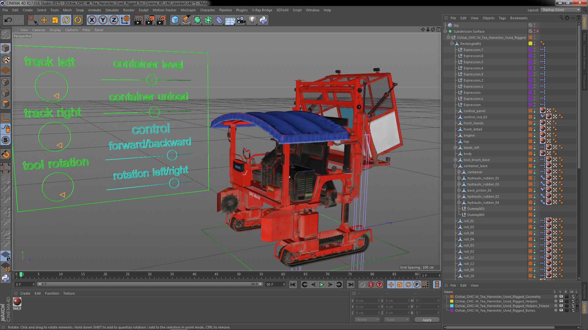 Ochiai OHC-W Tea Harvester Used Rigged for Cinema 4D 3D