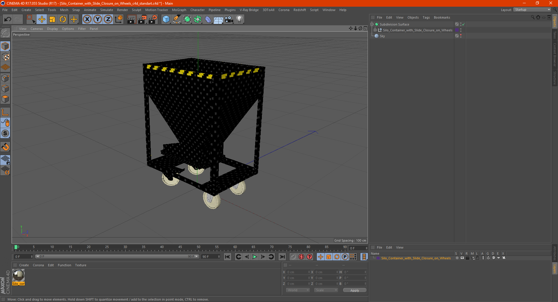 3D Silo Container with Slide Closure on Wheels model