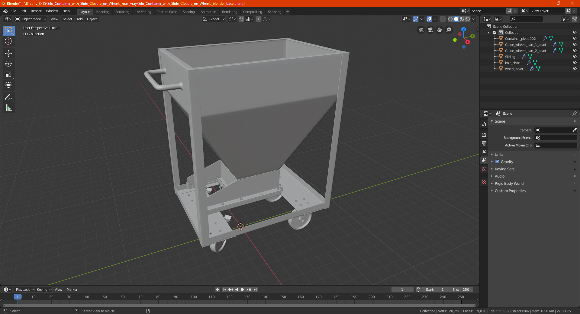 3D Silo Container with Slide Closure on Wheels model