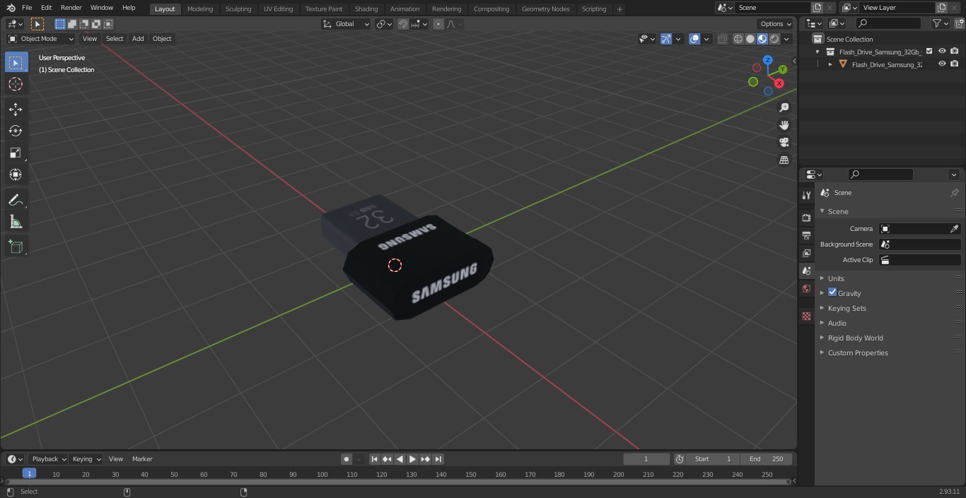 Flash Drive Samsung 32Gb 3D model