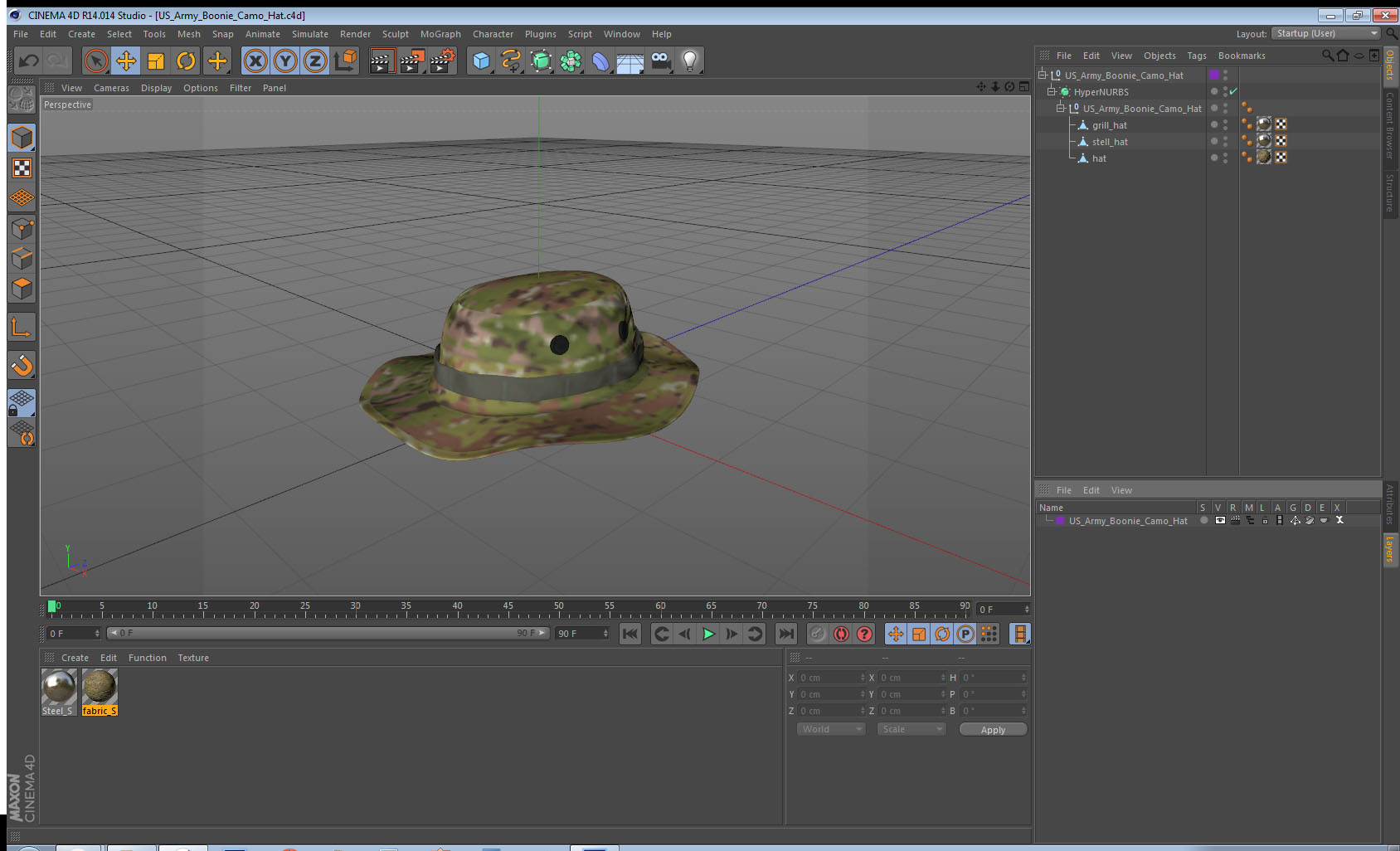 3D US Army Boonie Camo Hat model