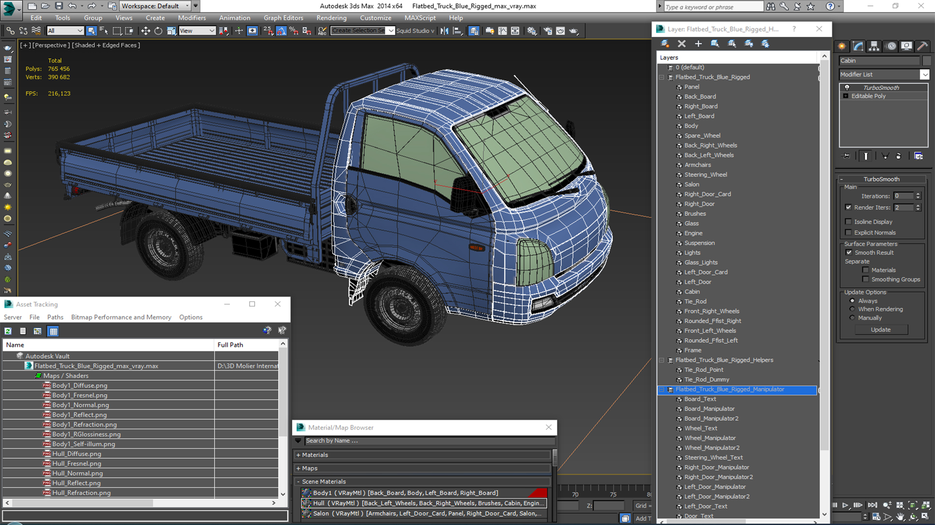 Flatbed Truck Blue Rigged for Maya 3D model