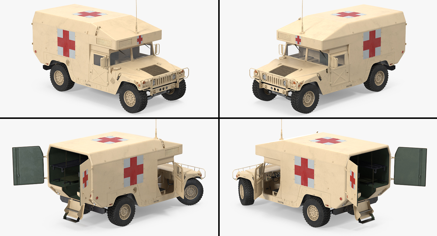 3D Ambulance Car HMMWV m997 Rigged Desert model