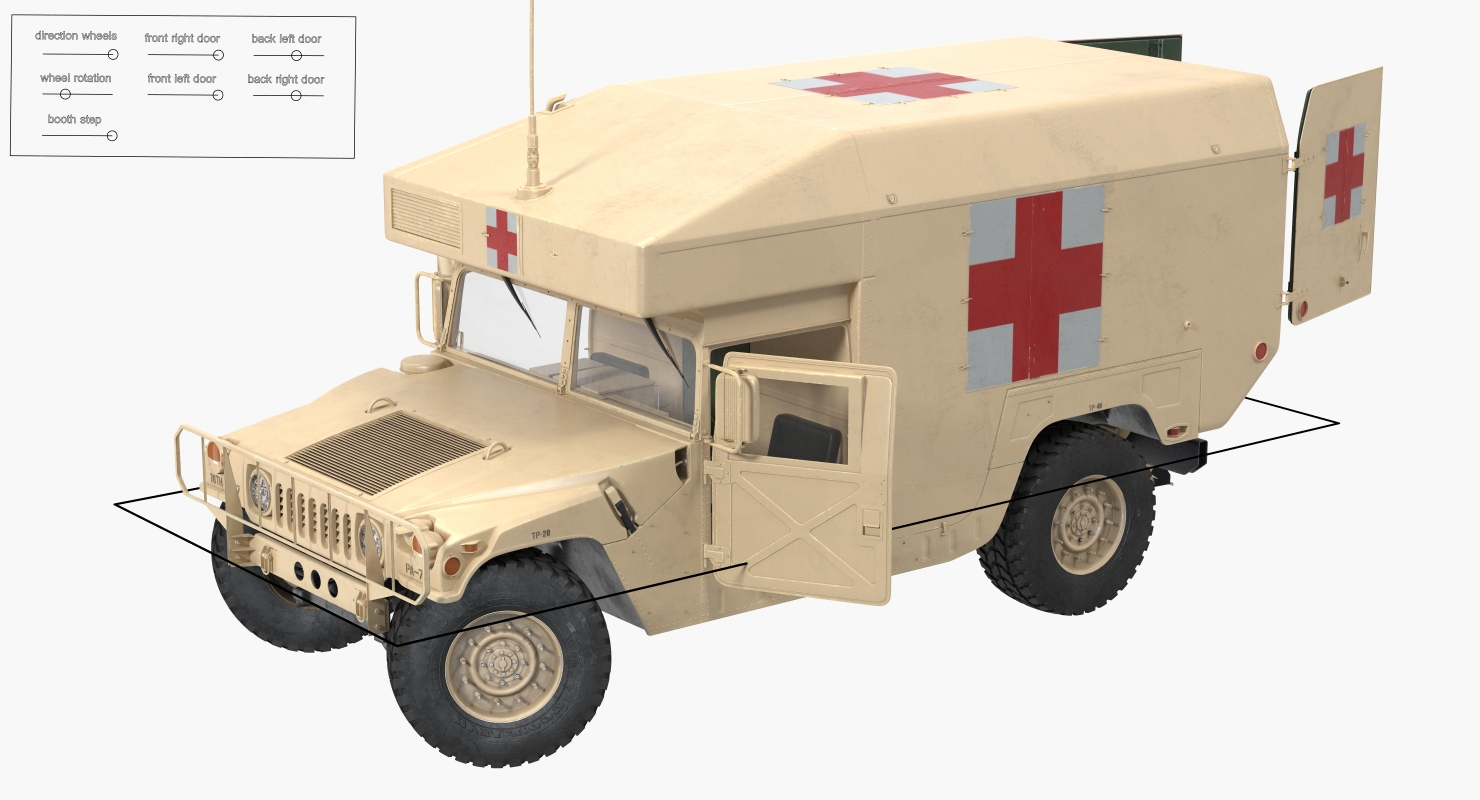 3D Ambulance Car HMMWV m997 Rigged Desert model