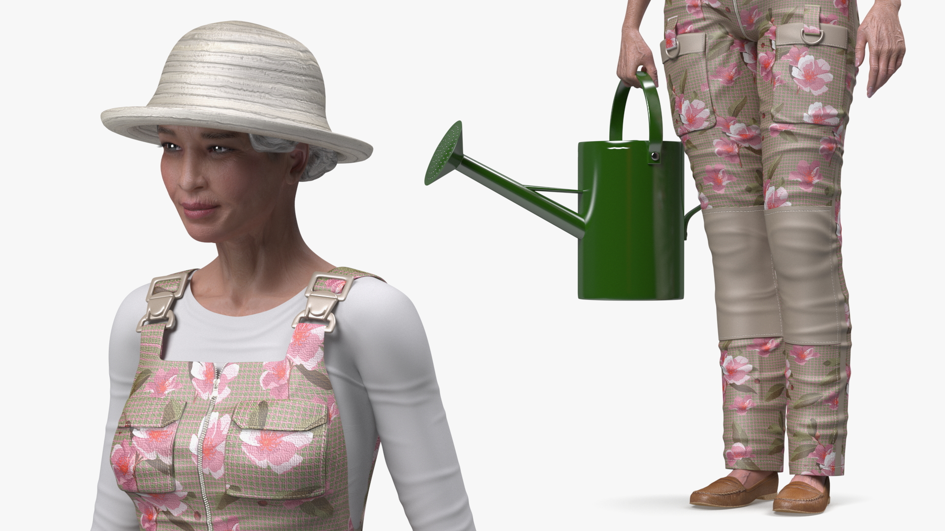 Asian Grandma Gardener Style Standing 3D