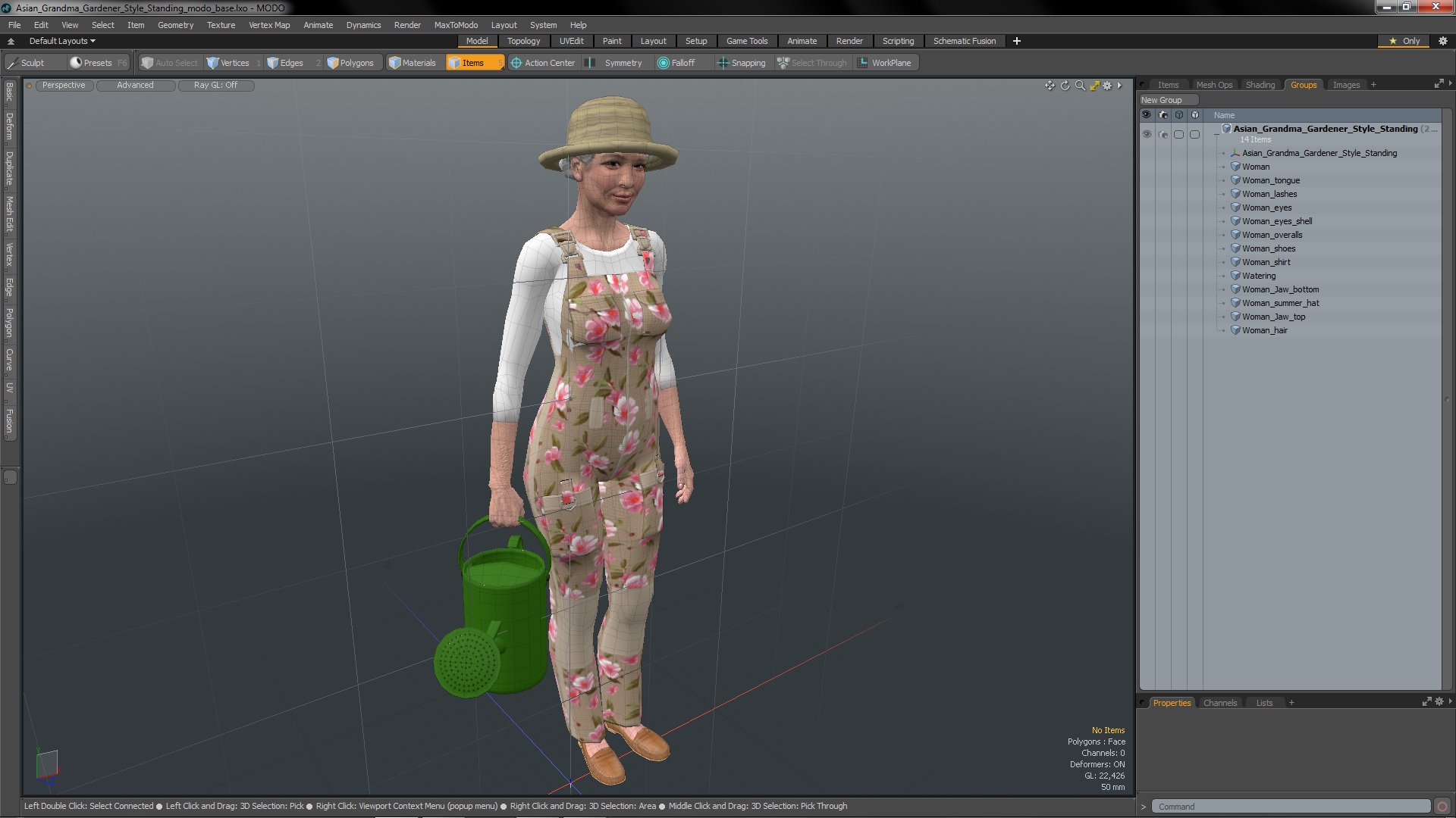 Asian Grandma Gardener Style Standing 3D