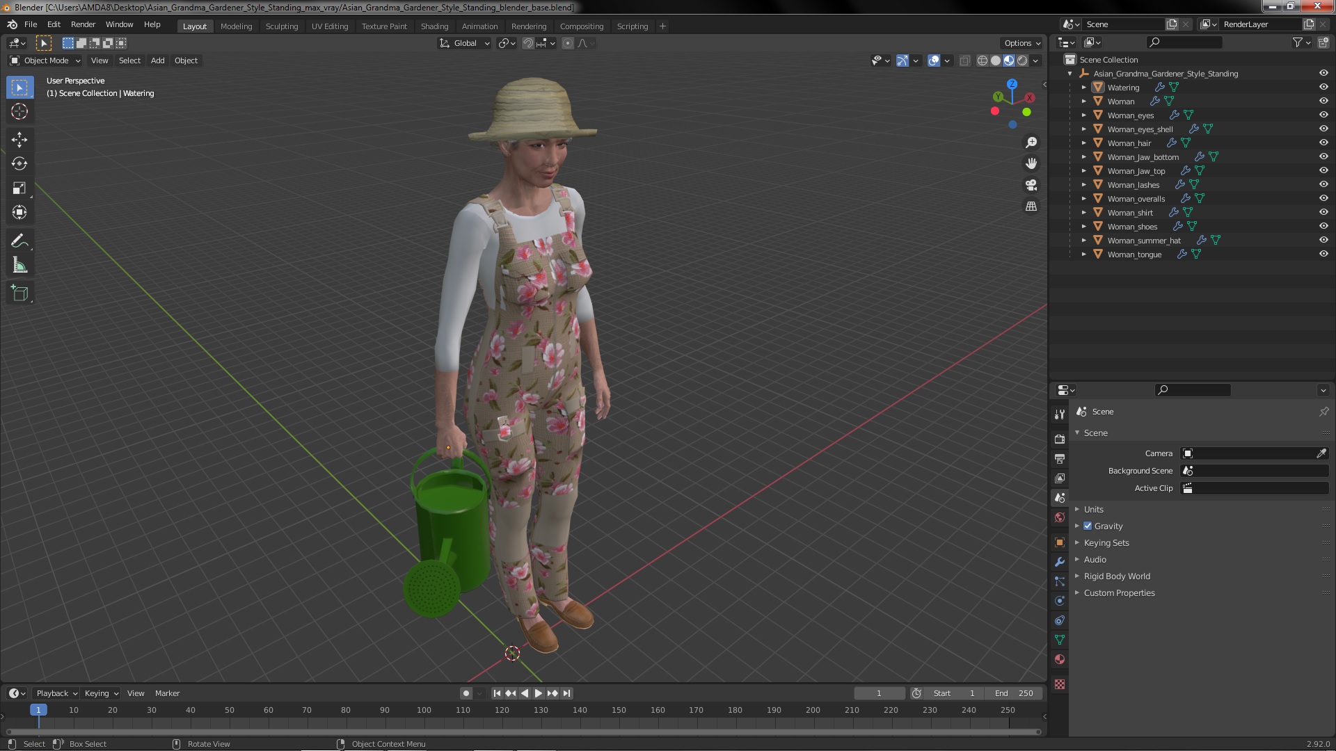 Asian Grandma Gardener Style Standing 3D