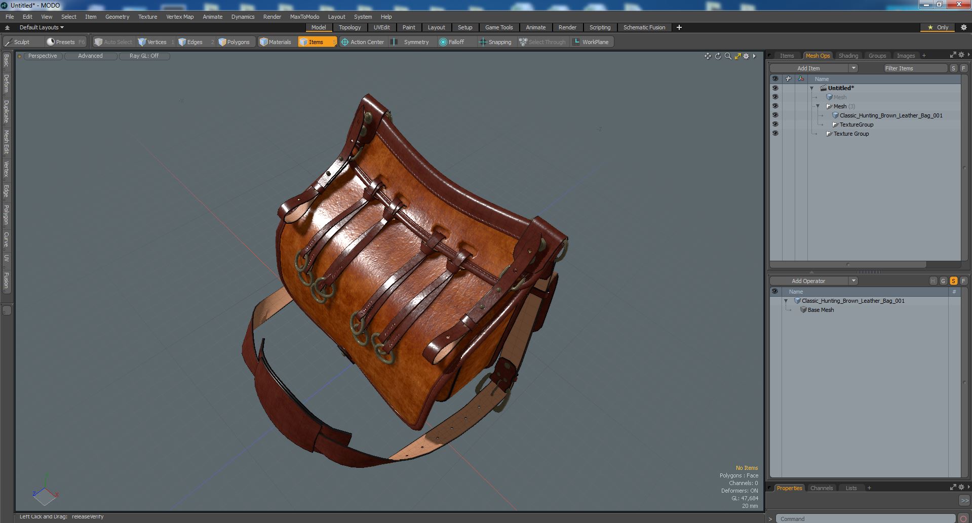 3D Classic Hunting Brown Leather Bag model