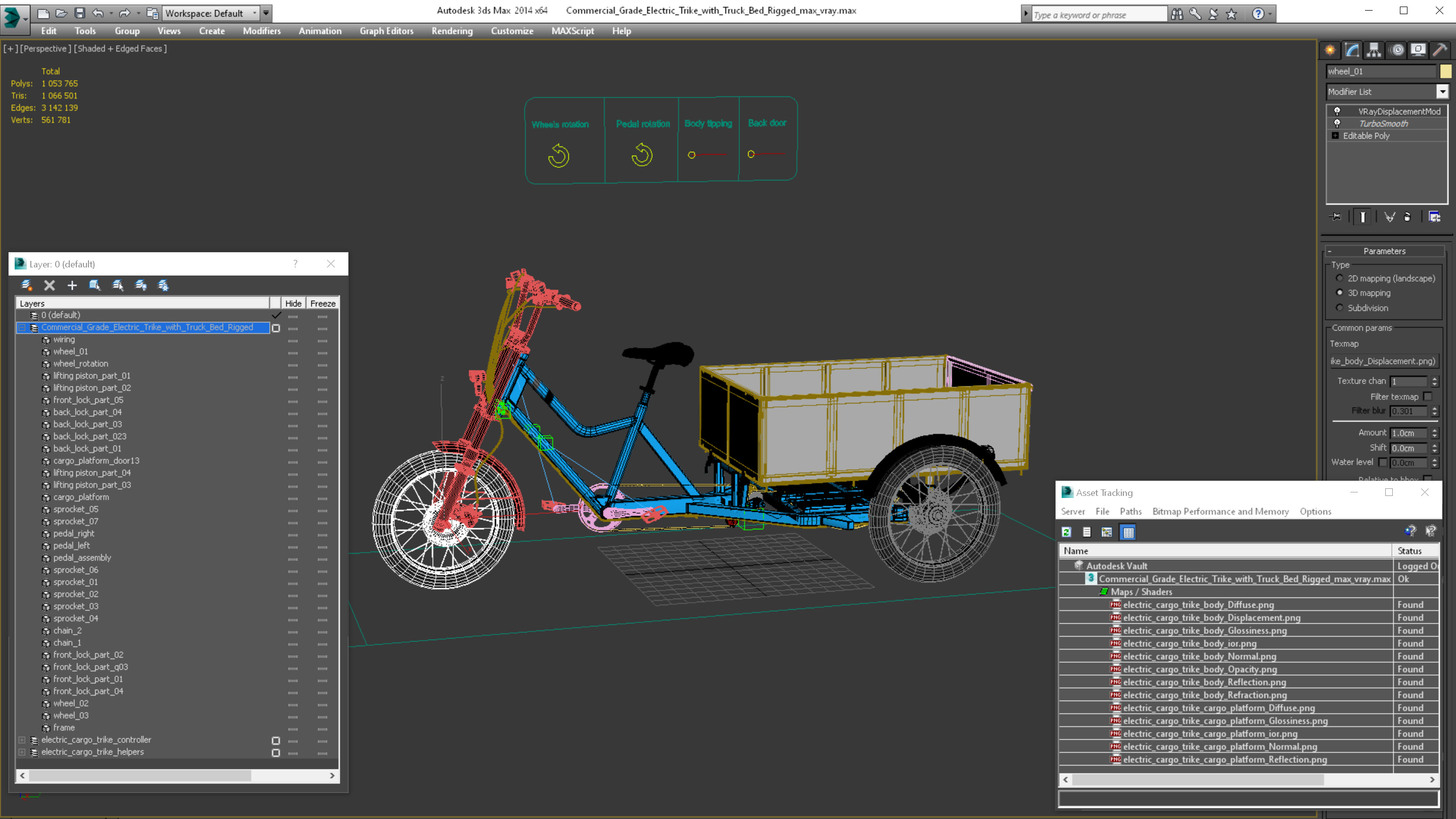 3D Commercial Grade Electric Trike with Truck Bed Rigged model