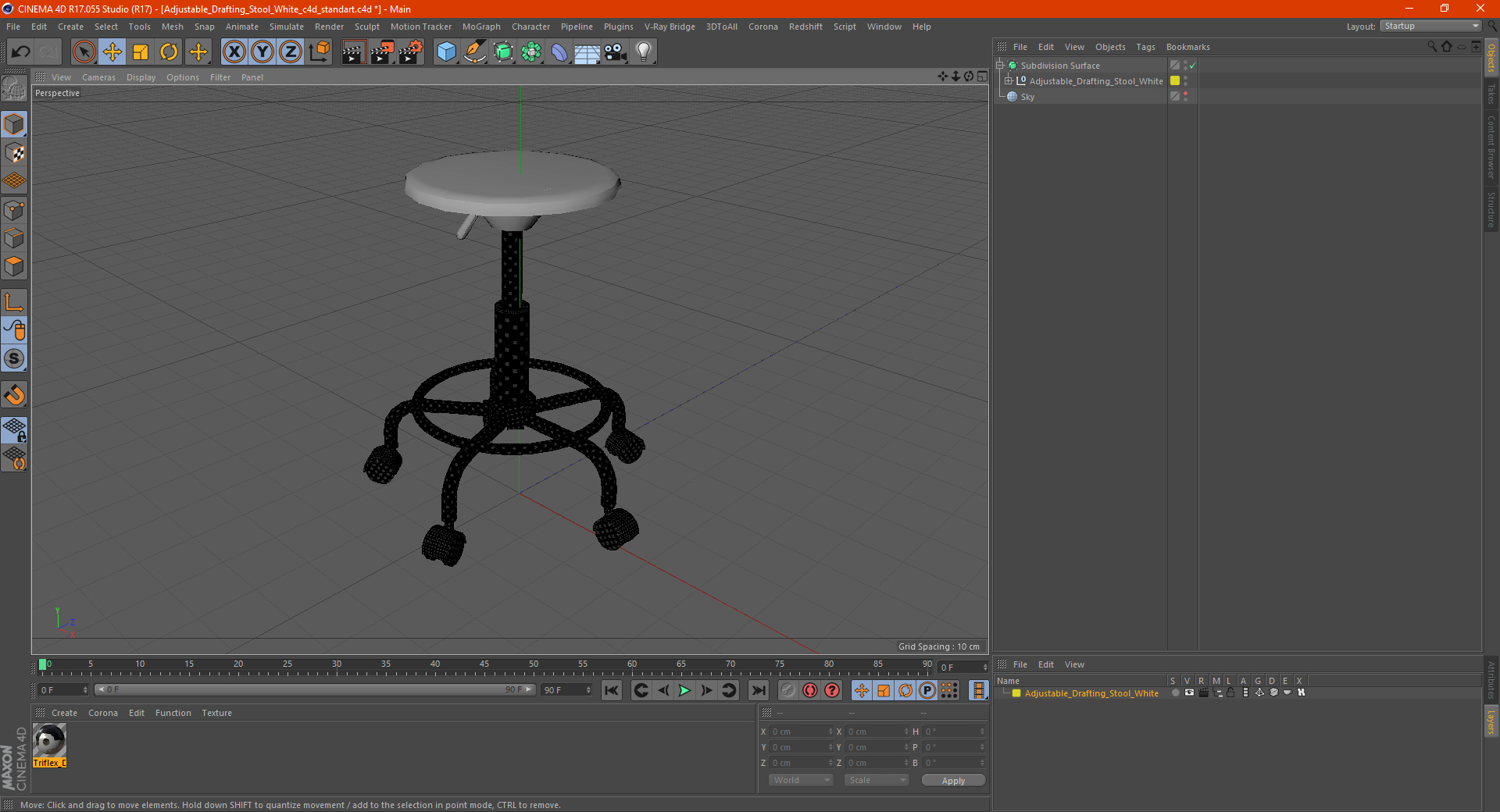 3D Adjustable Drafting Stool White