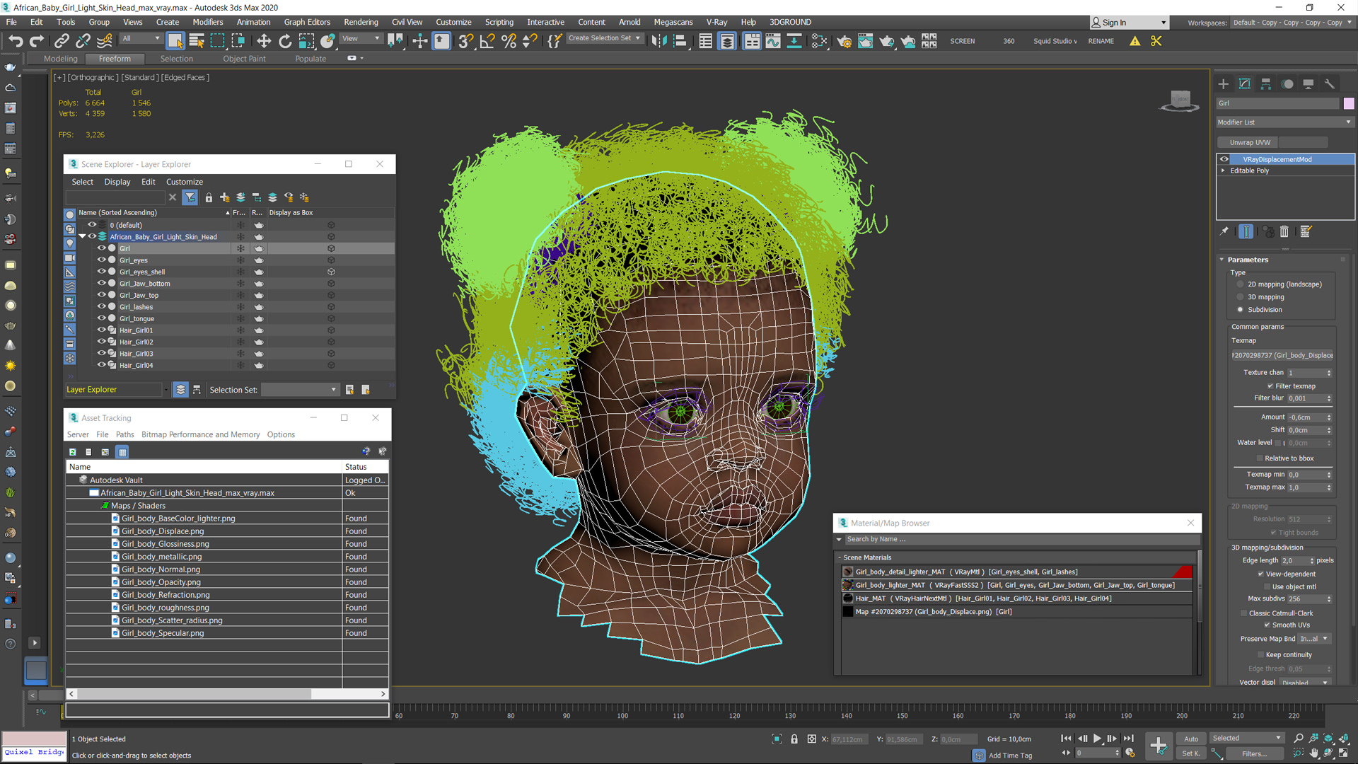 3D African Baby Girl Light Skin Head model