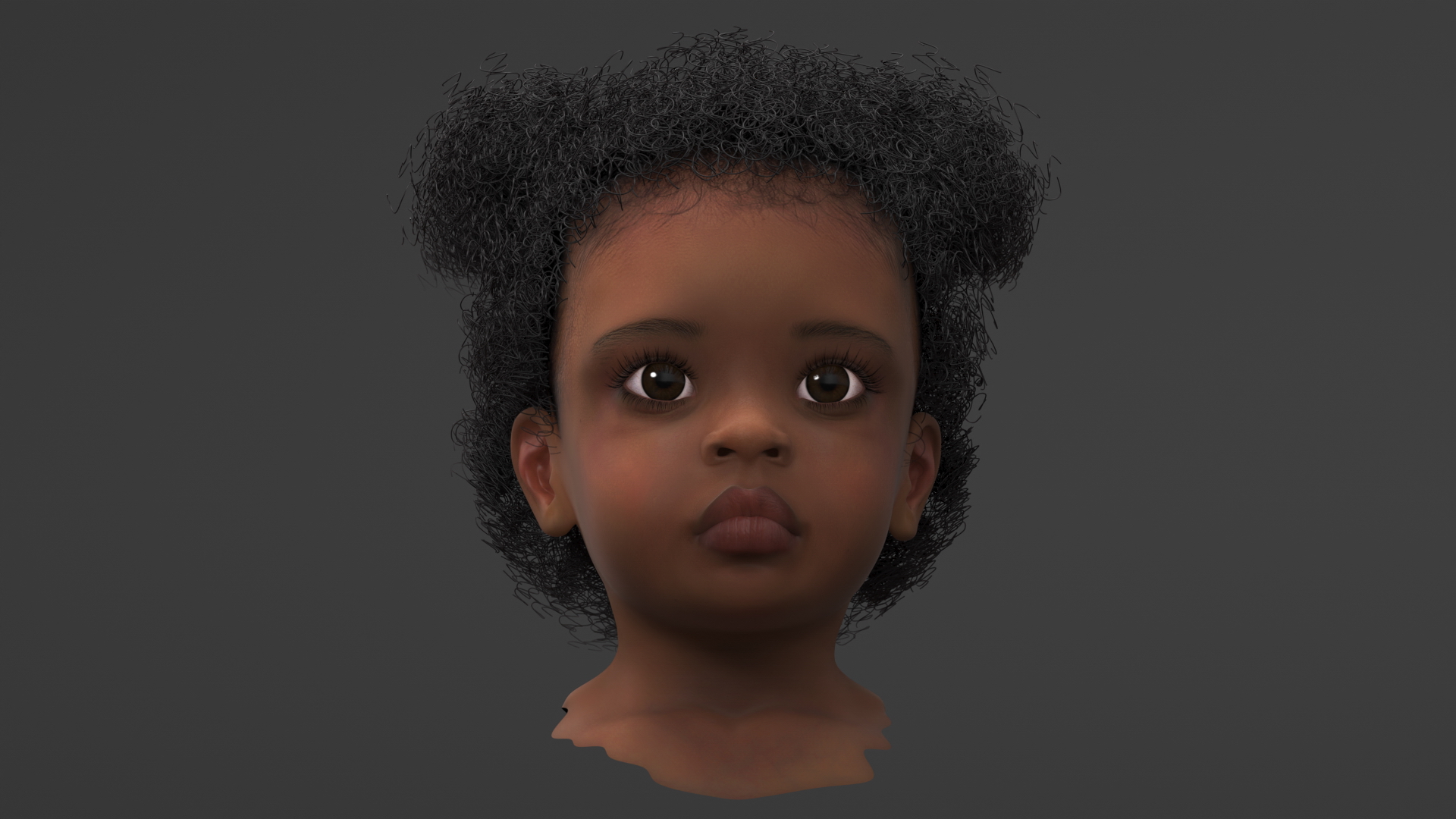 3D African Baby Girl Light Skin Head model