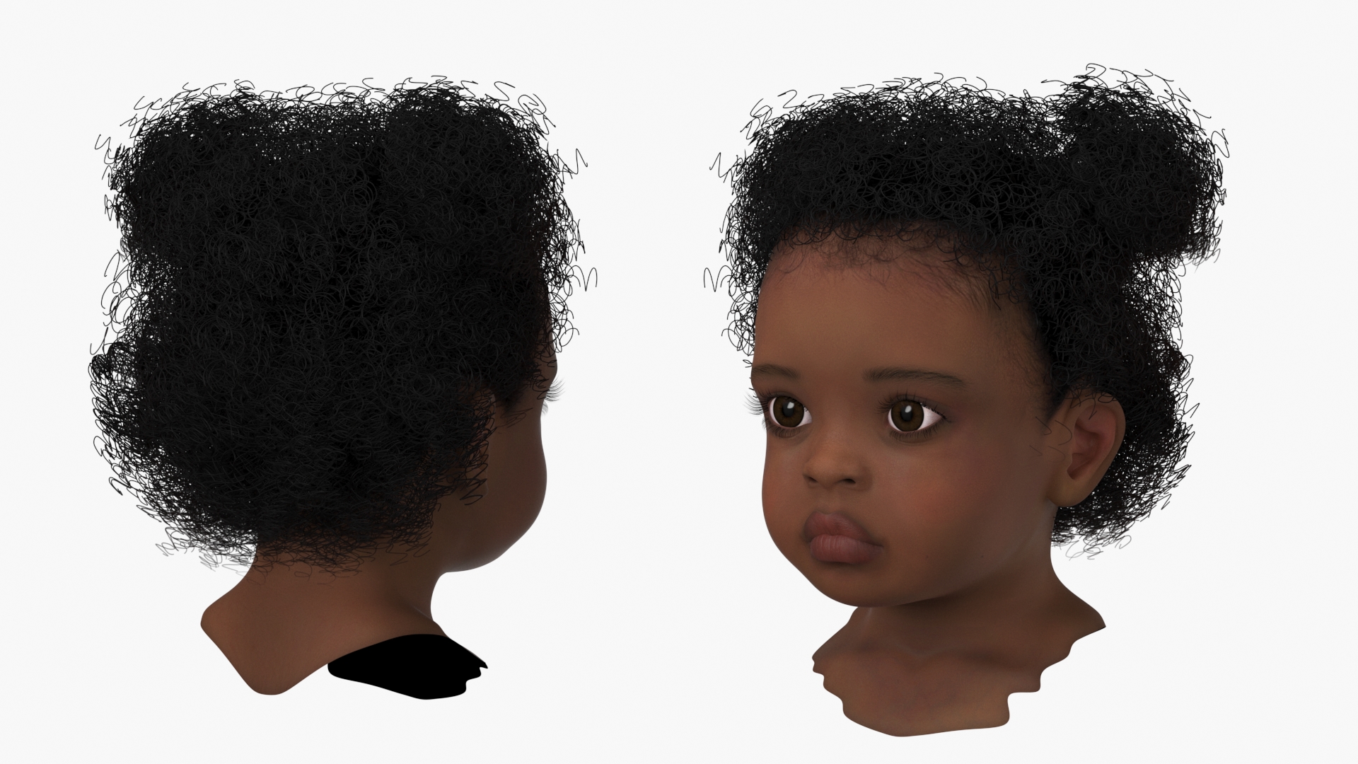 3D African Baby Girl Light Skin Head model