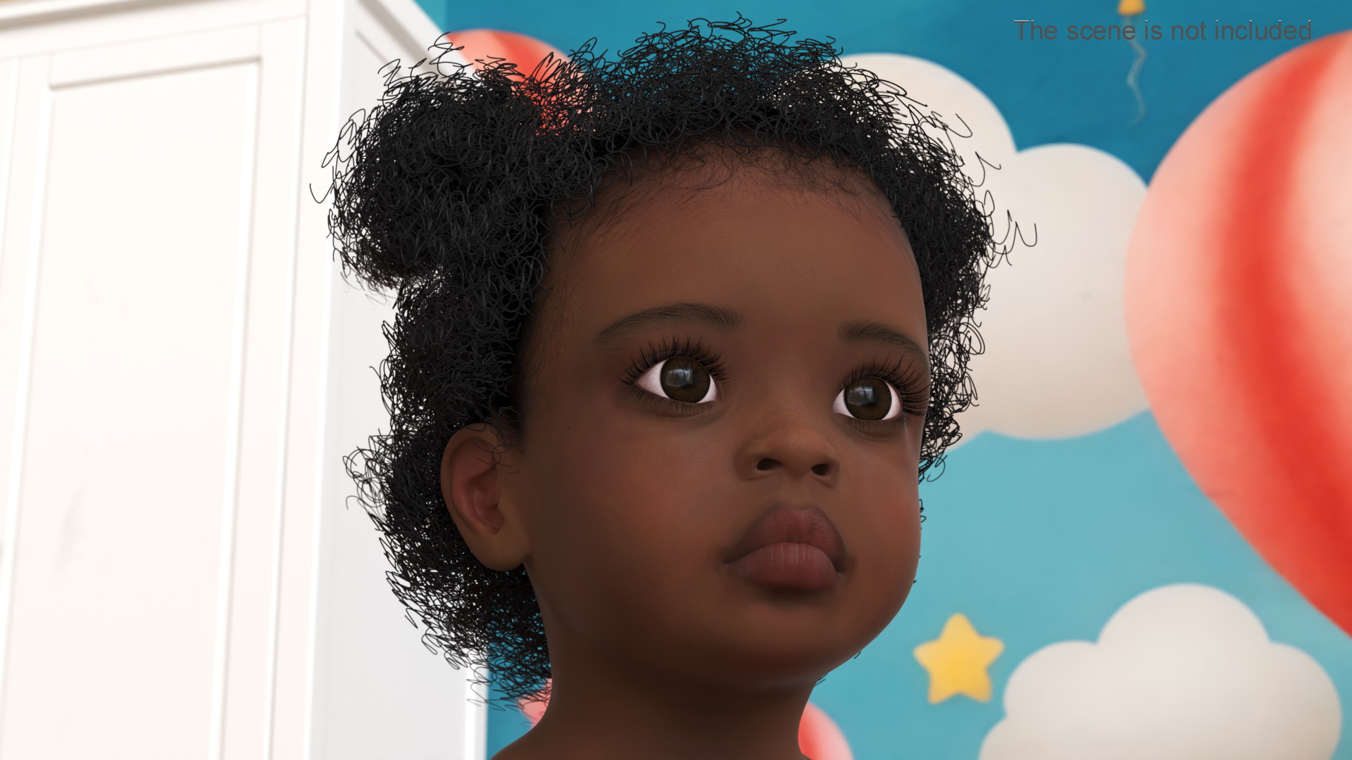 3D African Baby Girl Light Skin Head model