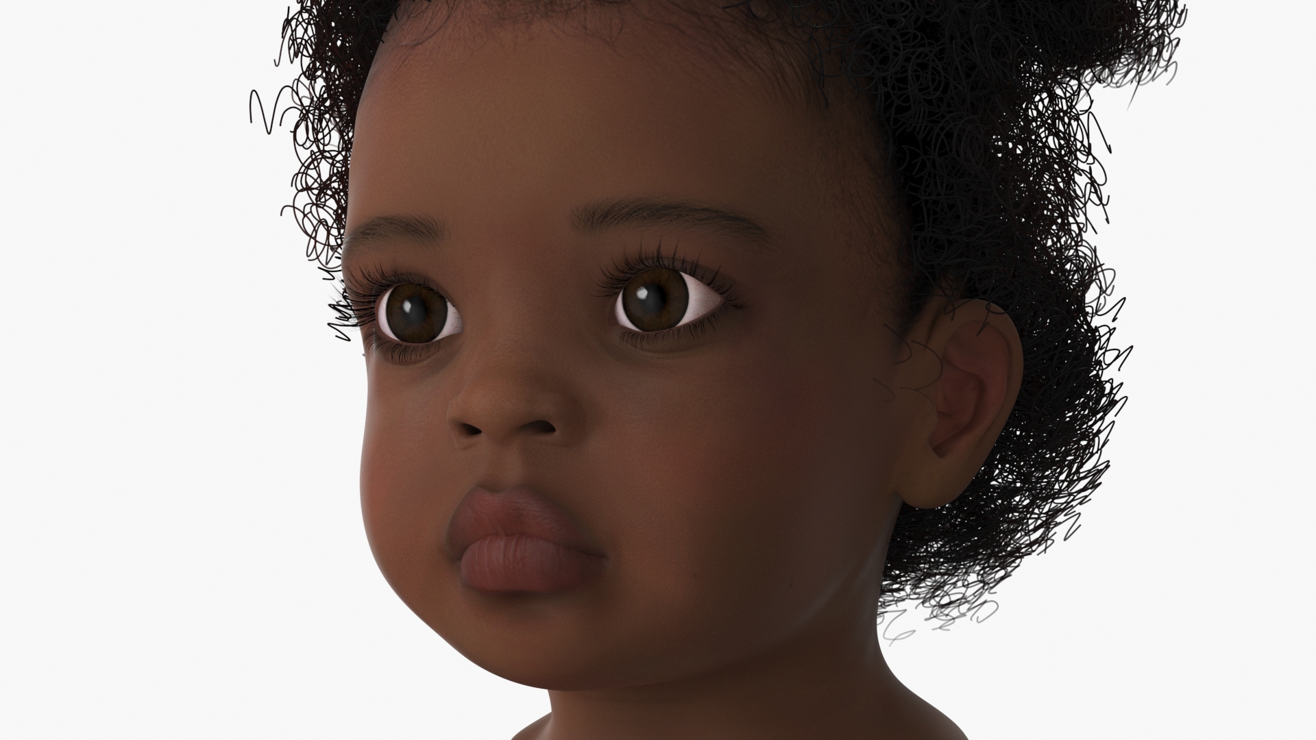 3D African Baby Girl Light Skin Head model