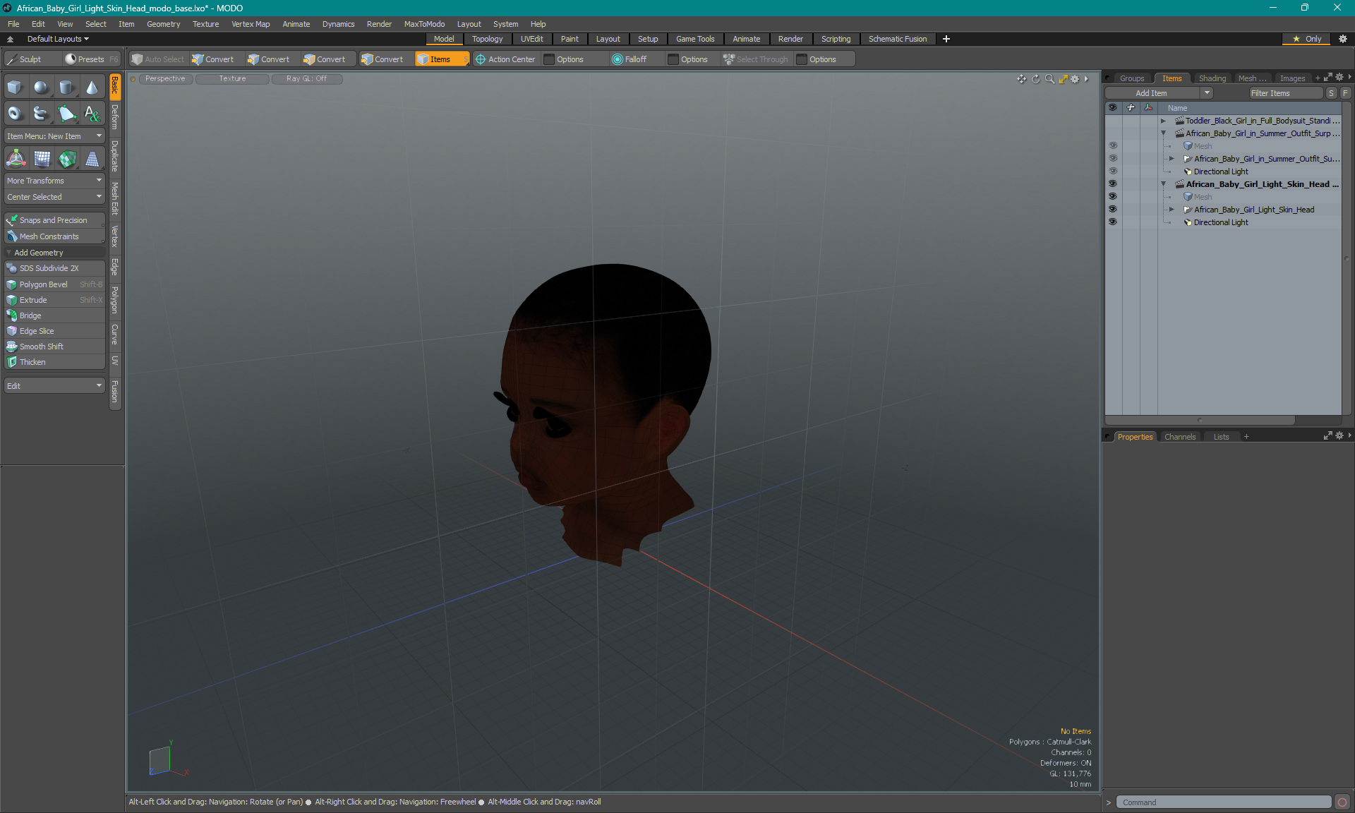 3D African Baby Girl Light Skin Head model