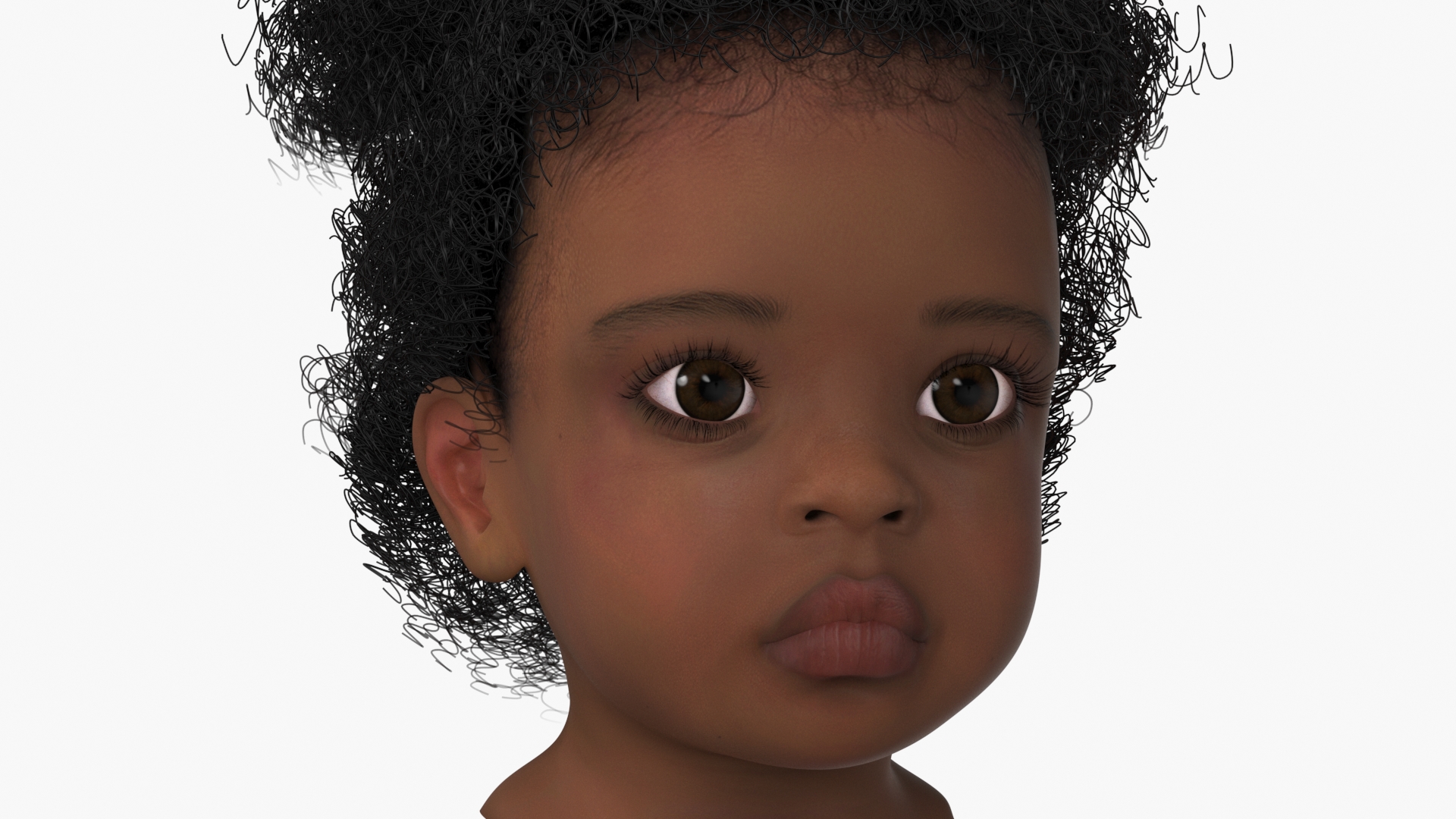 3D African Baby Girl Light Skin Head model