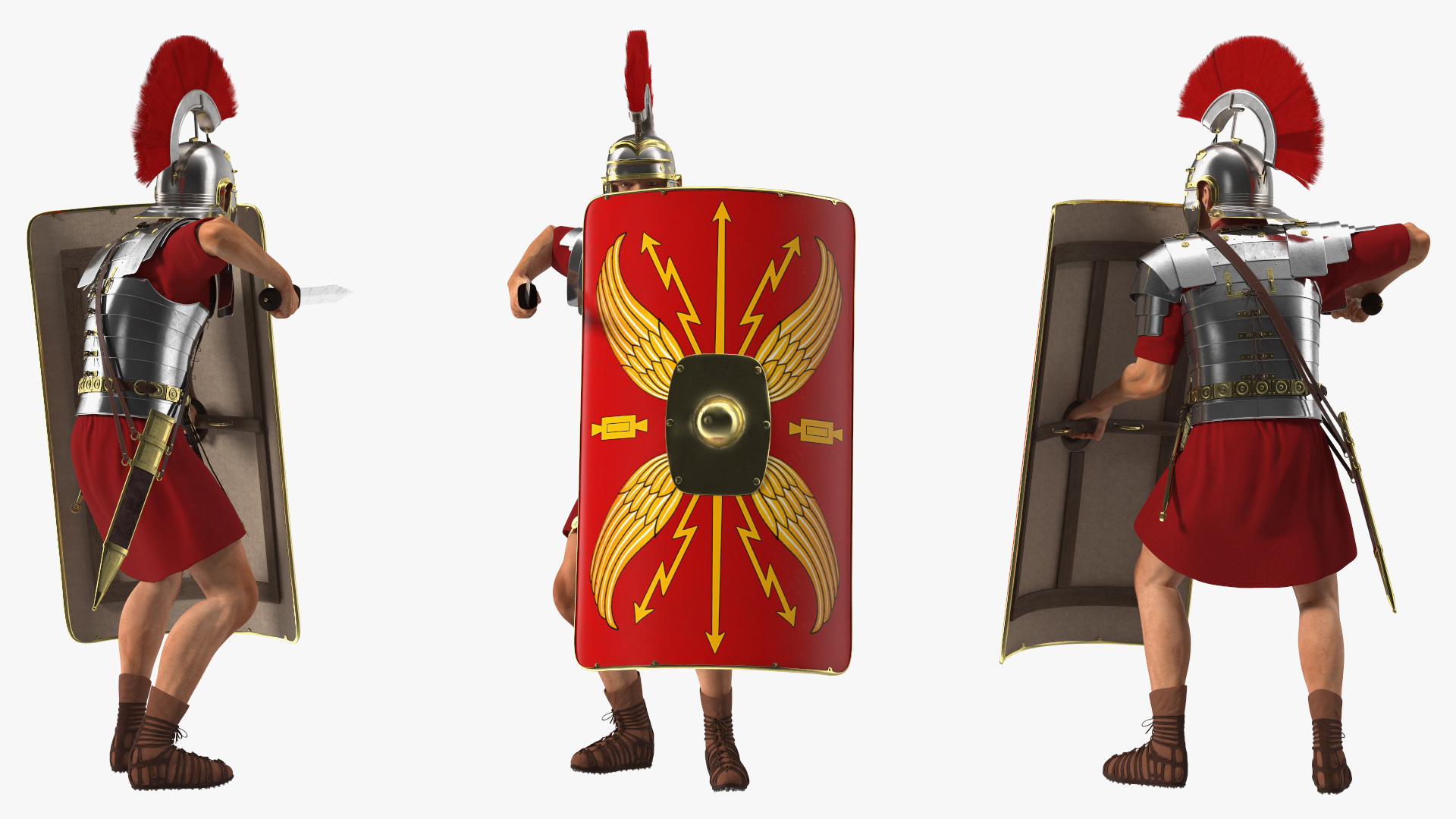 3D Roman Legionnaire with Gladius Attack Pose Fur