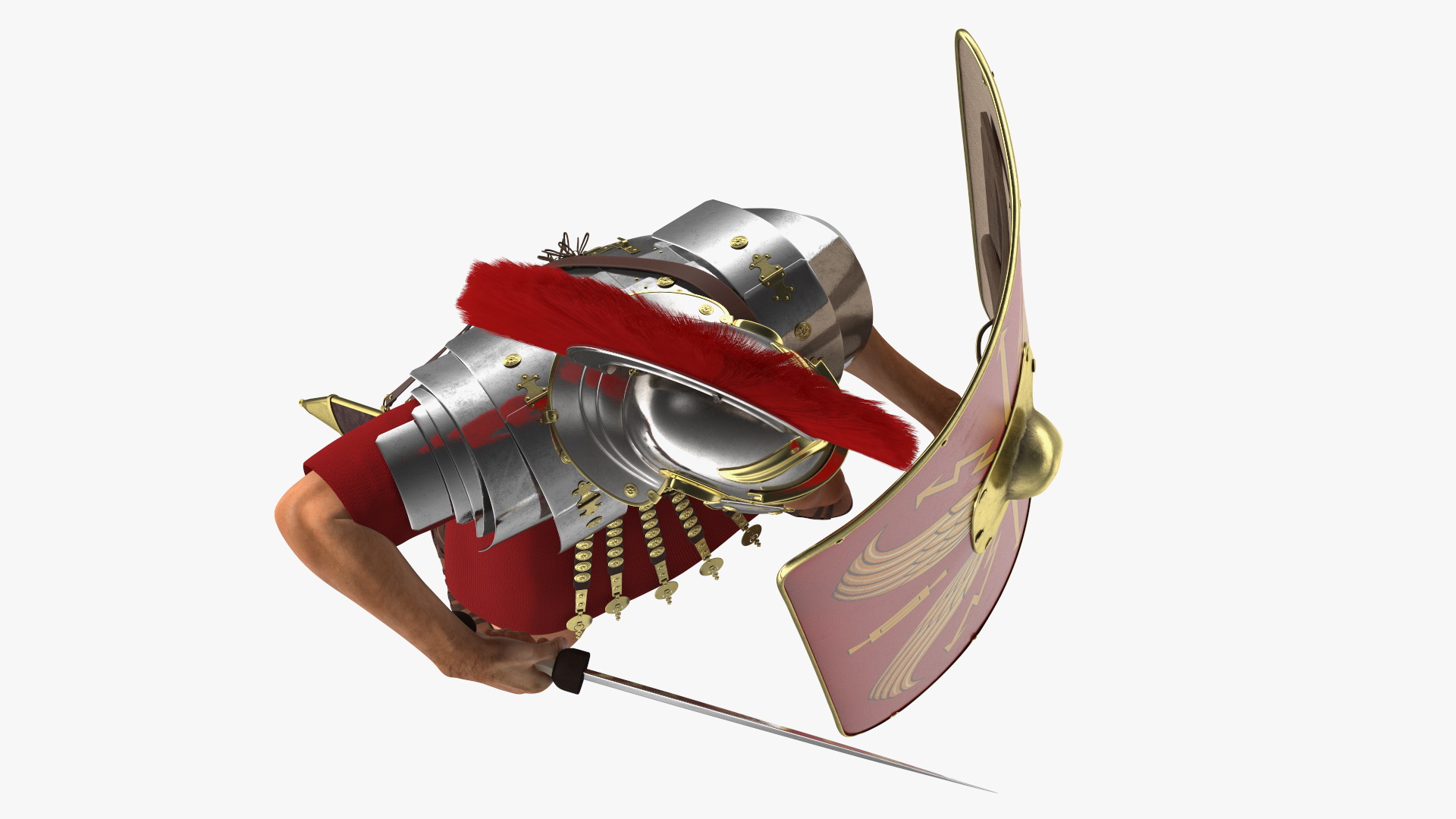 3D Roman Legionnaire with Gladius Attack Pose Fur