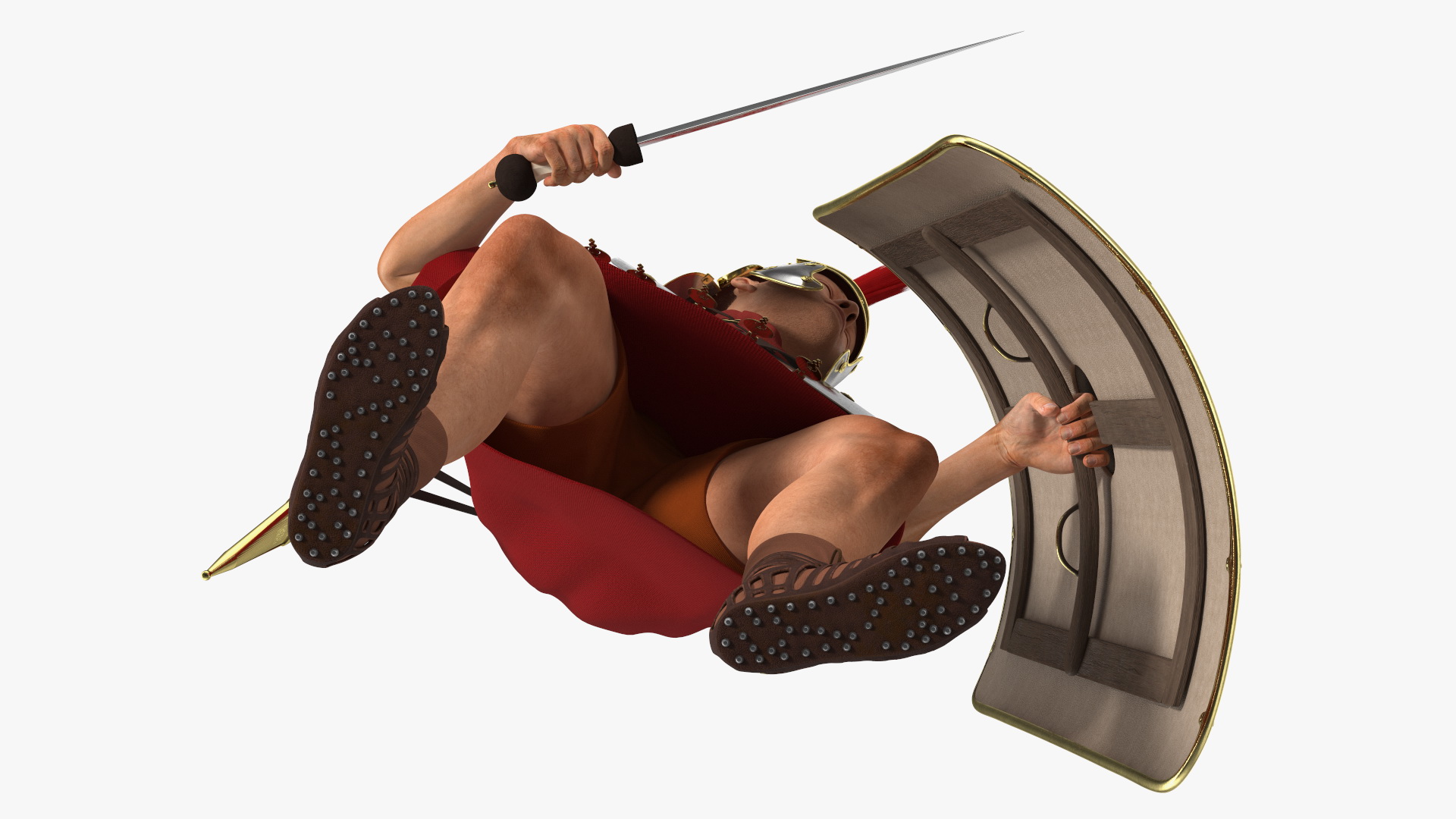 3D Roman Legionnaire with Gladius Attack Pose Fur