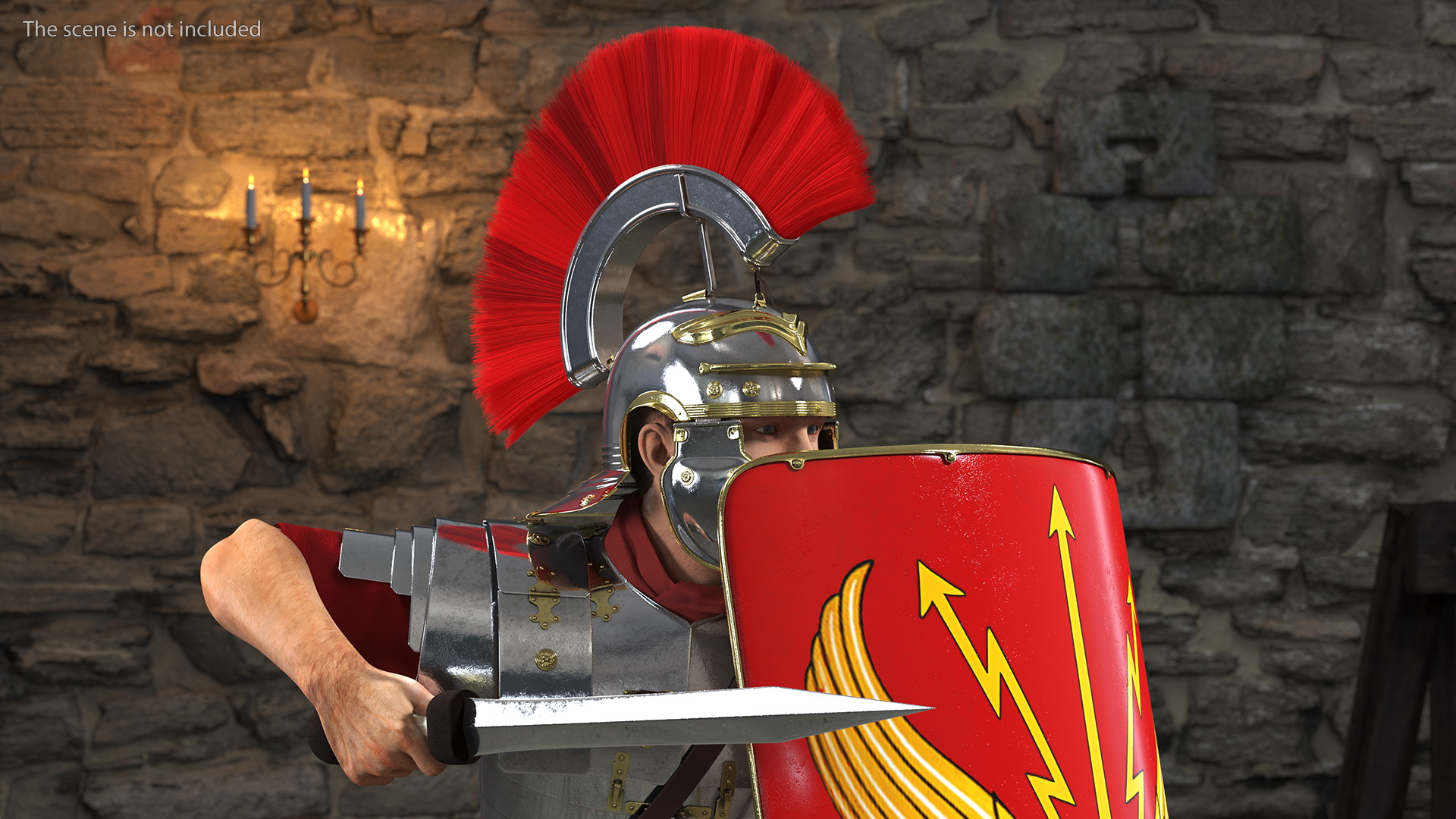 3D Roman Legionnaire with Gladius Attack Pose Fur