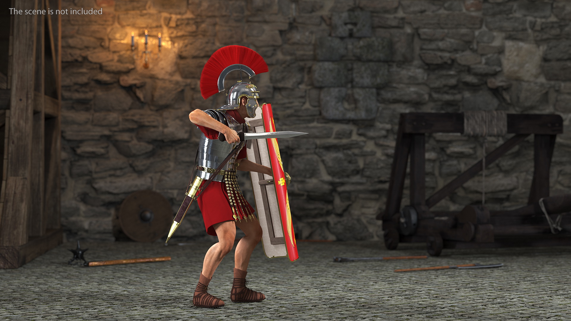 3D Roman Legionnaire with Gladius Attack Pose Fur