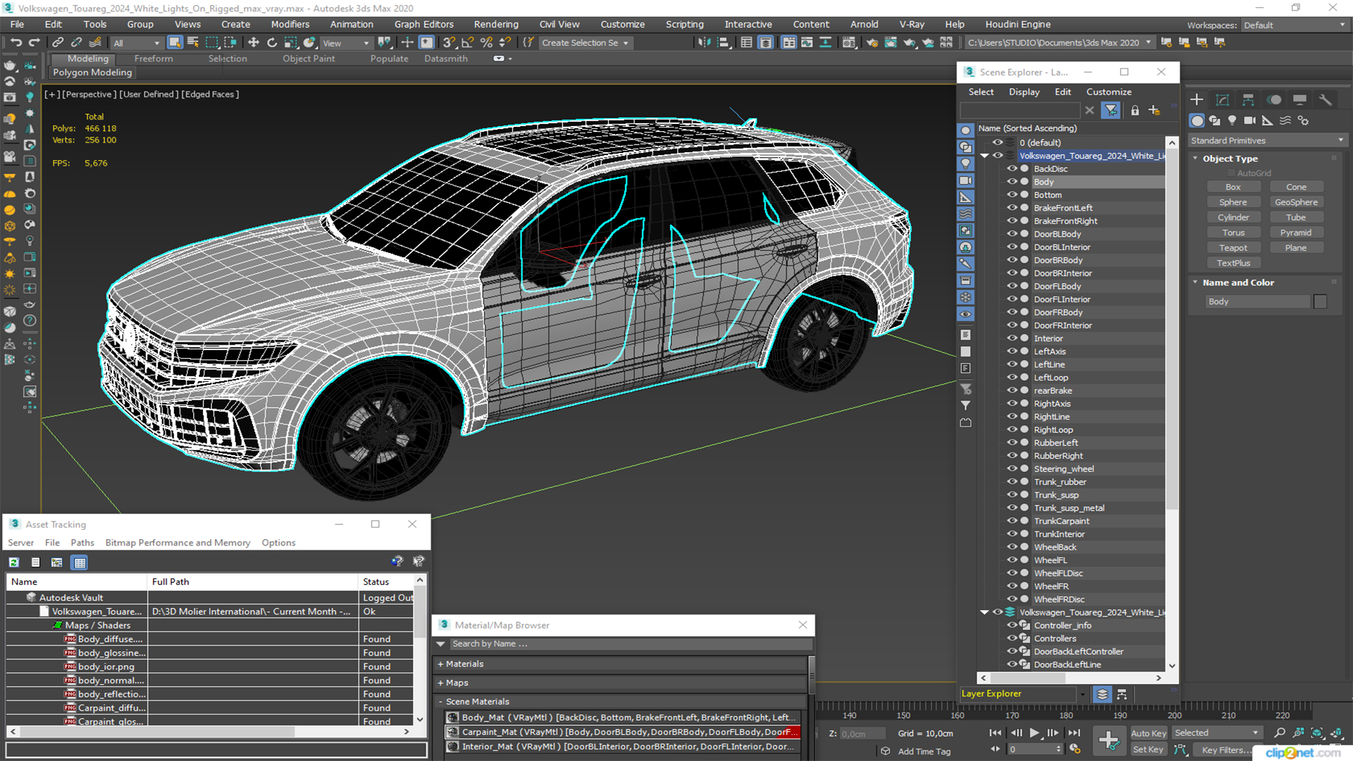 3D Volkswagen Touareg 2024 White Lights On Rigged