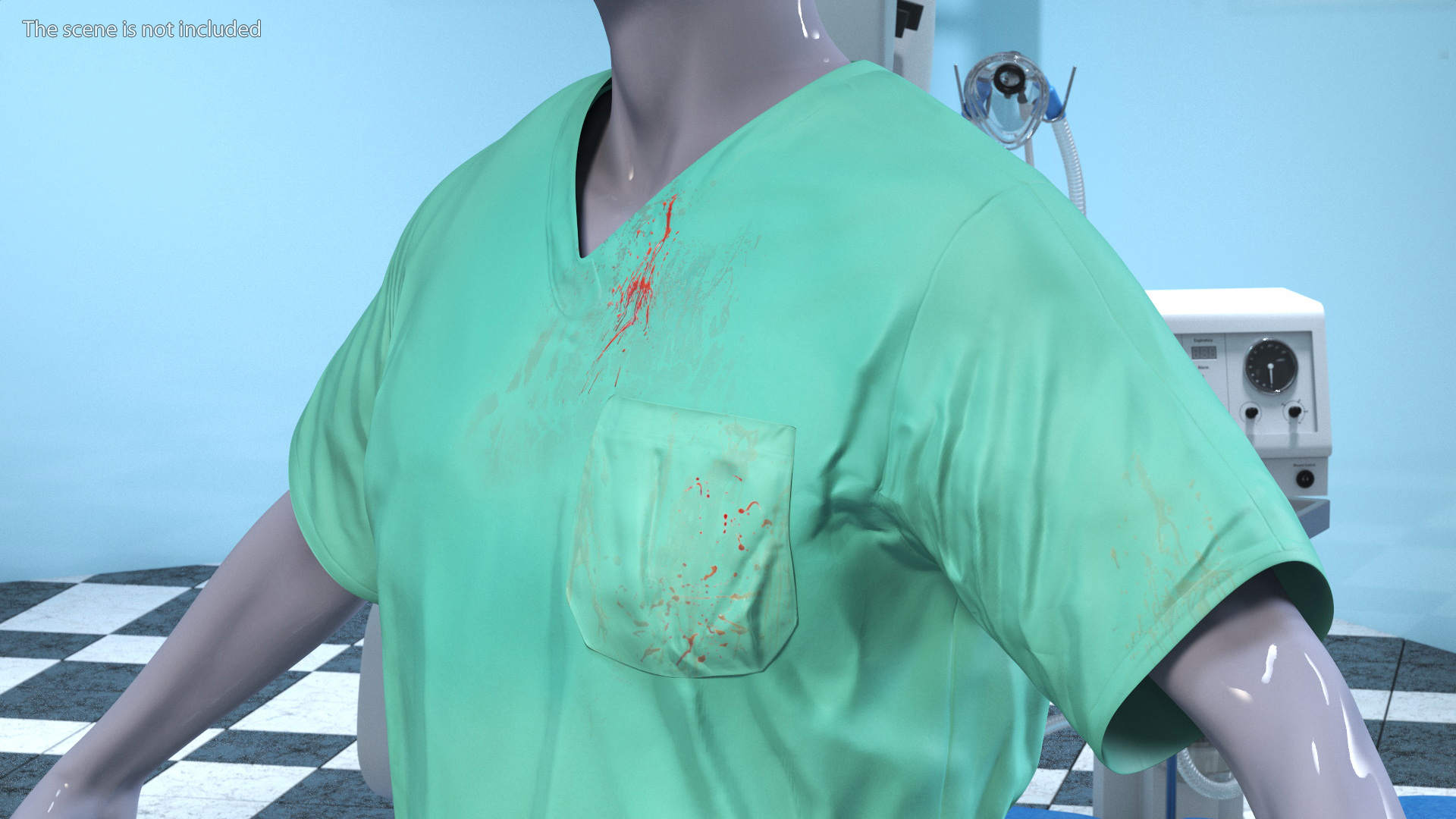 3D model Surgeon Green Scrubs Shirt Blood Stained