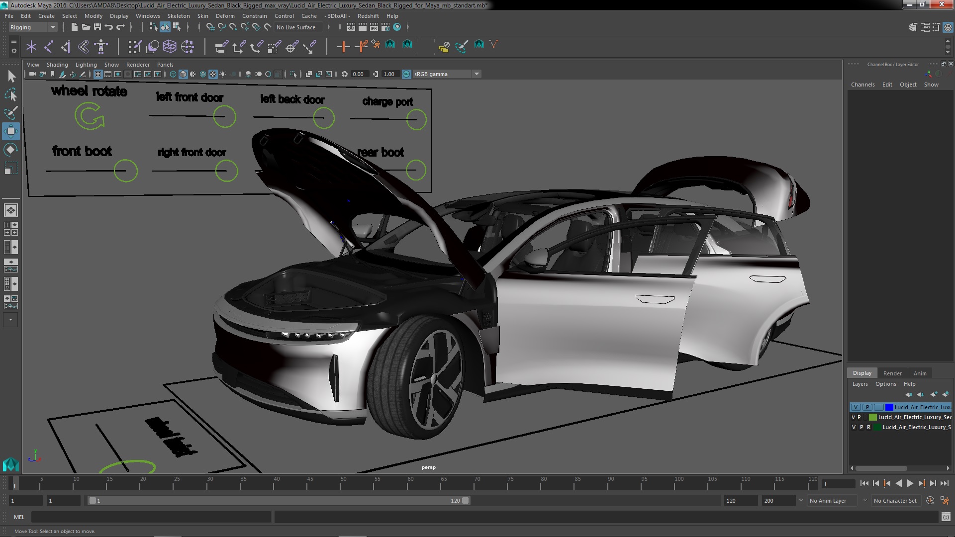 3D Lucid Air Electric Luxury Sedan Black Rigged for Maya model