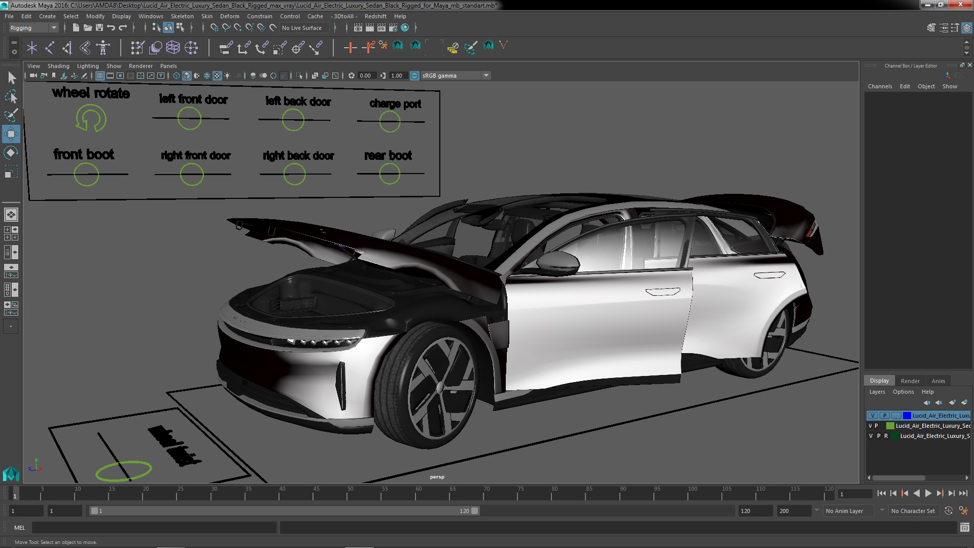 3D Lucid Air Electric Luxury Sedan Black Rigged for Maya model