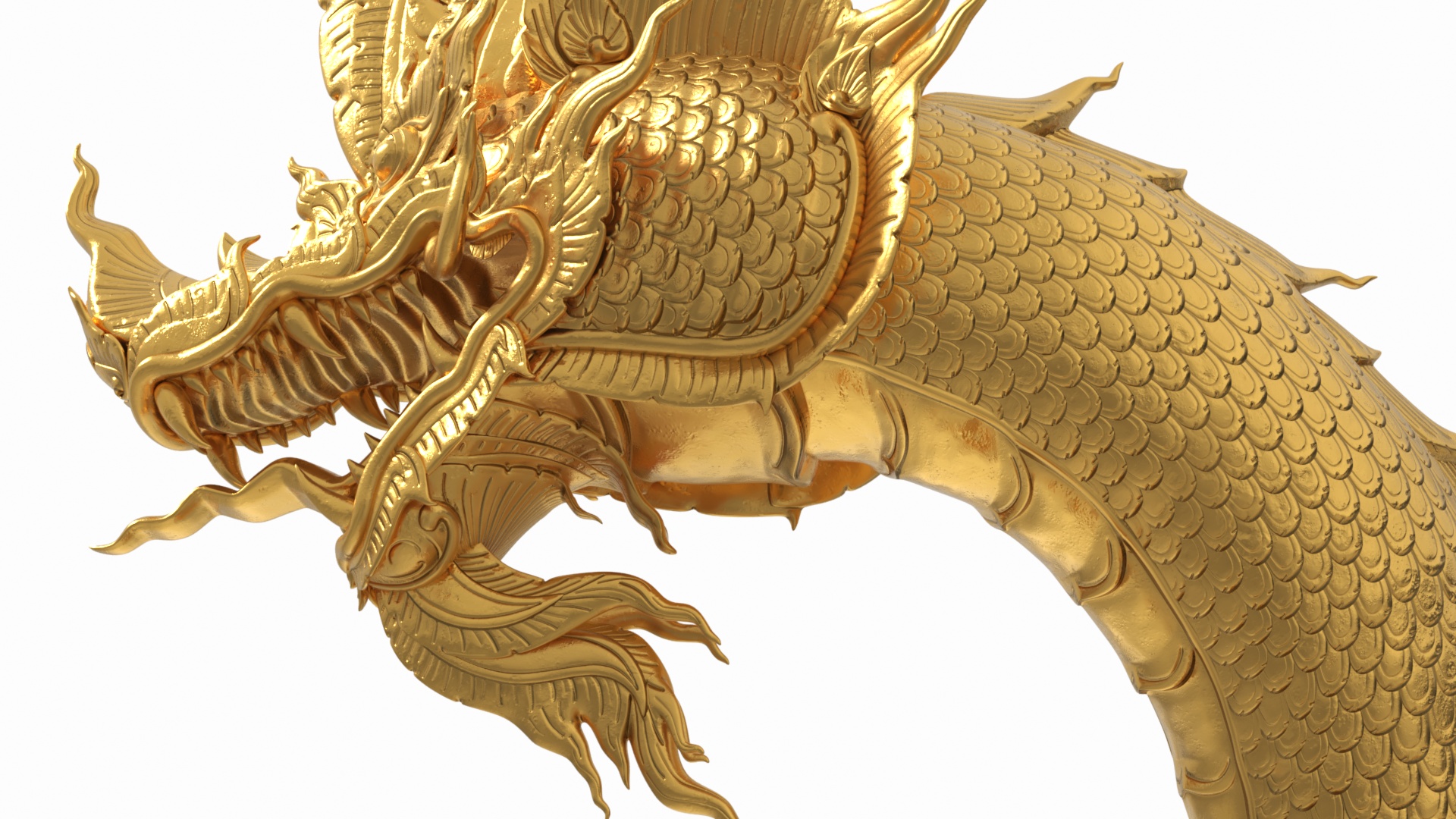 Gold Naga Dragon Rigged for Cinema 4D 3D