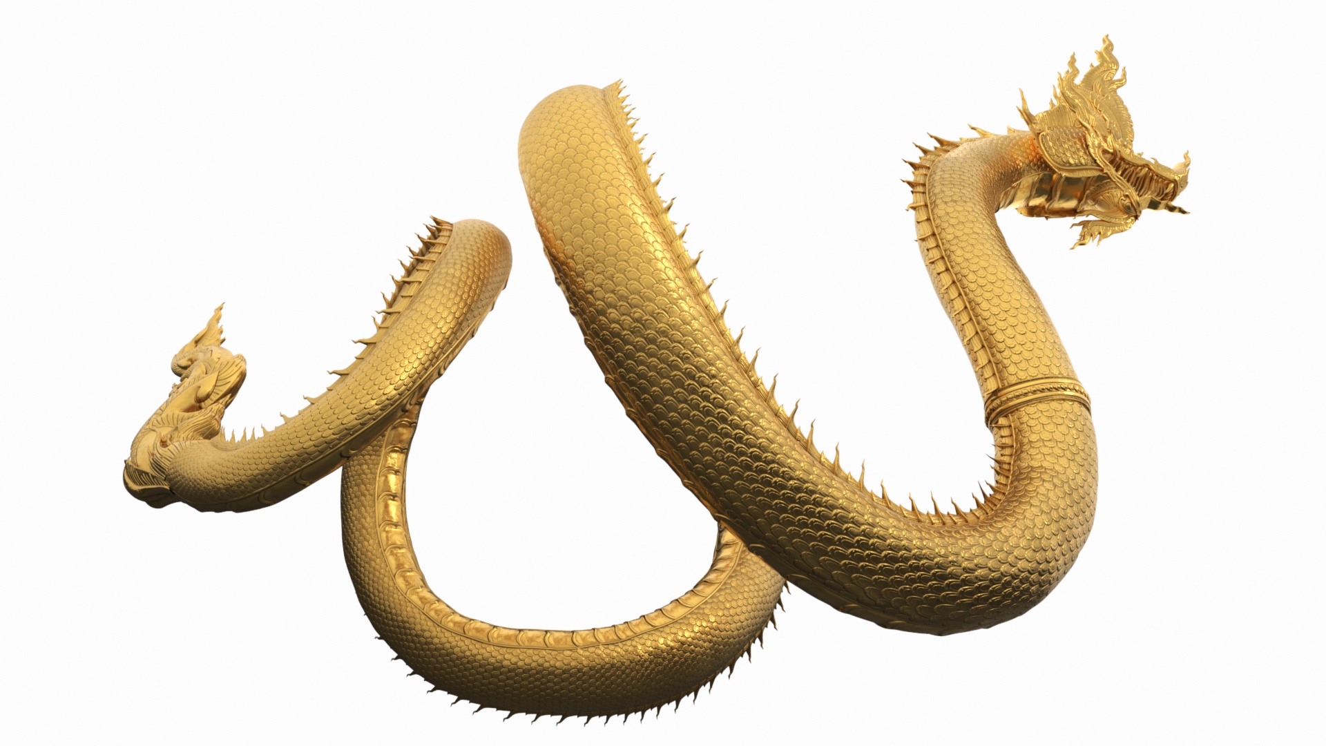 Gold Naga Dragon Rigged for Cinema 4D 3D