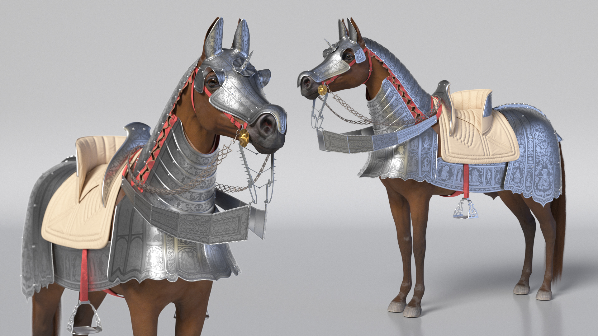 Medieval Armored Warhorse Fur 3D model