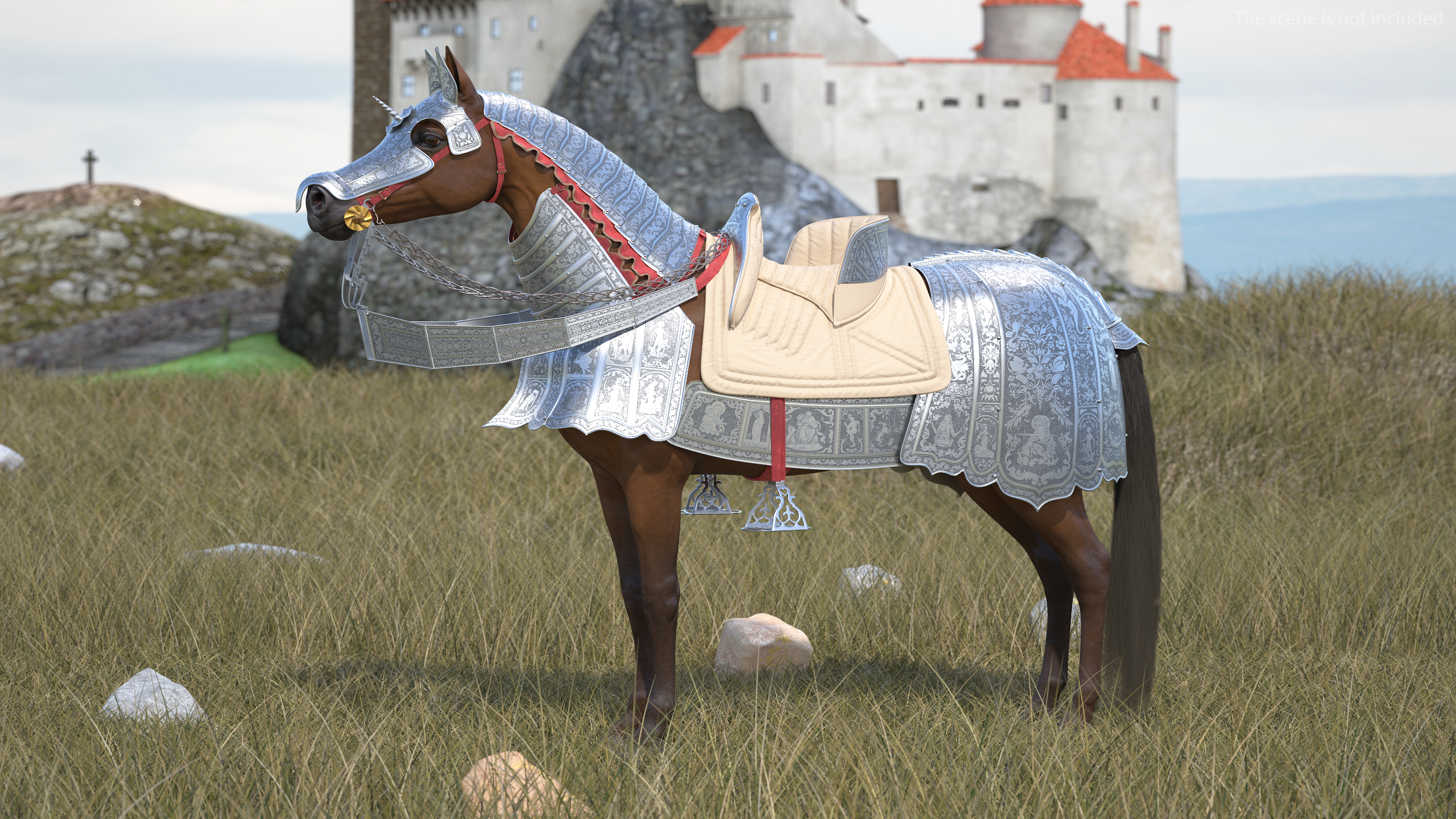 Medieval Armored Warhorse Fur 3D model