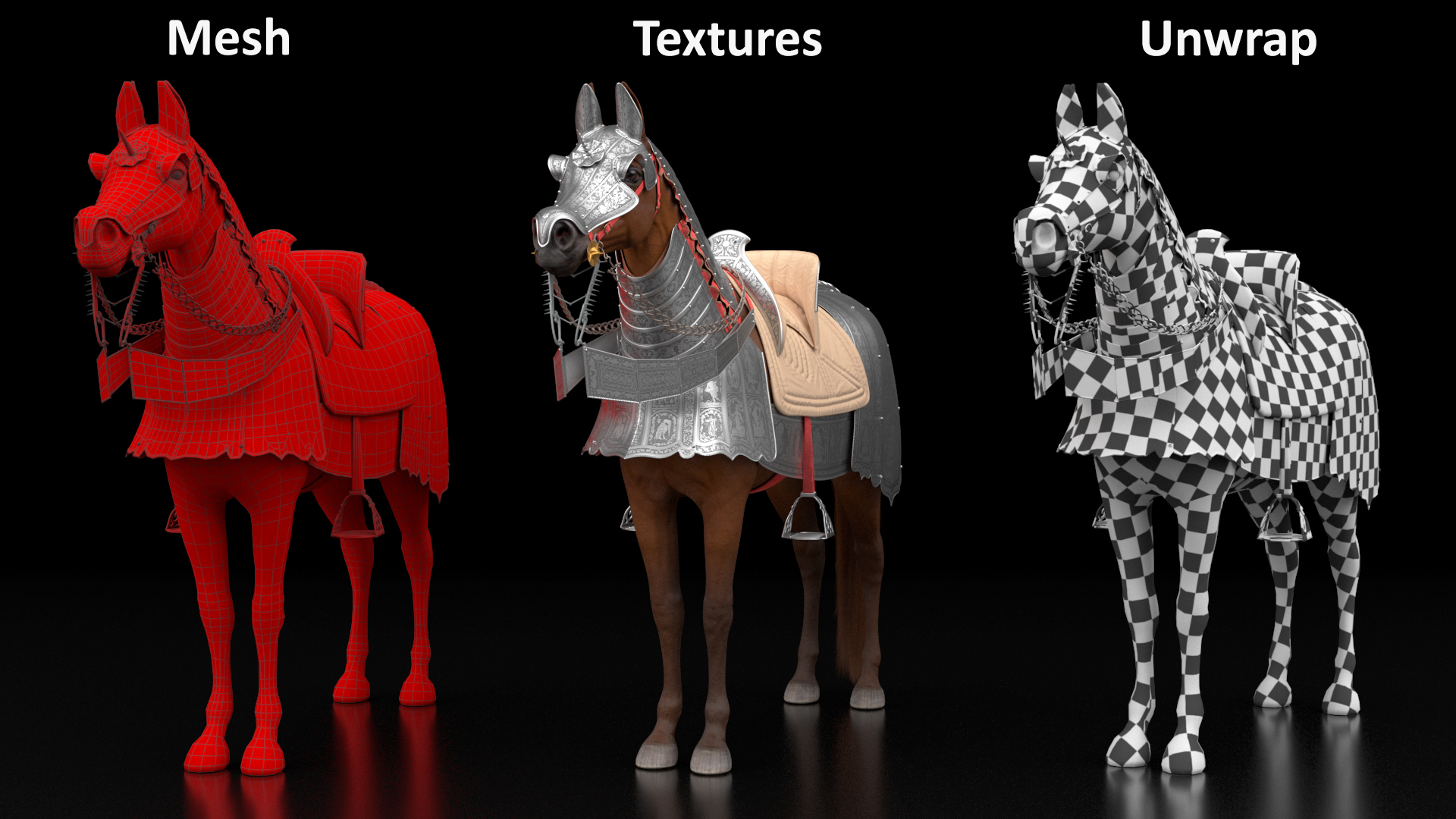 Medieval Armored Warhorse Fur 3D model