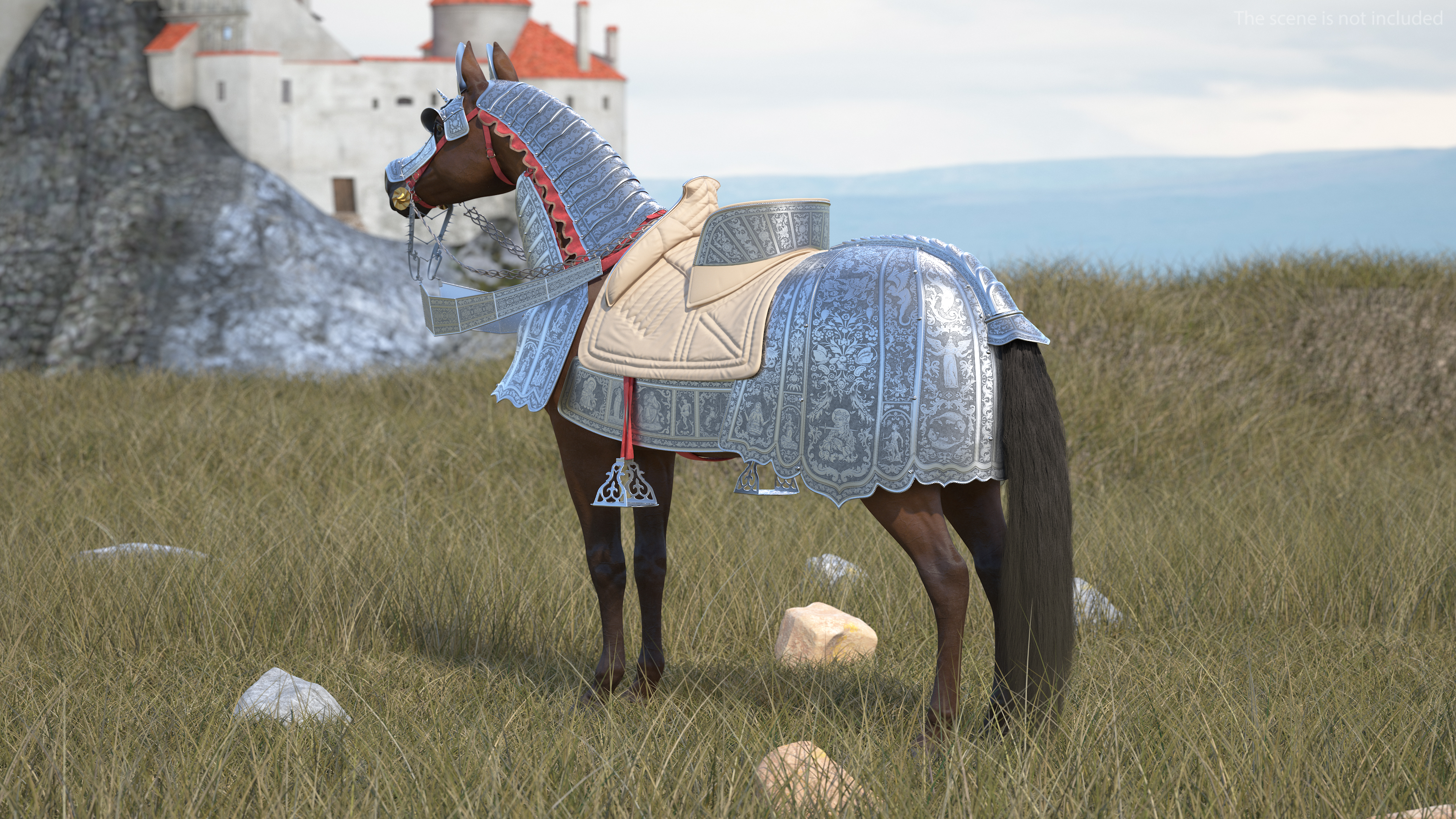 Medieval Armored Warhorse Fur 3D model